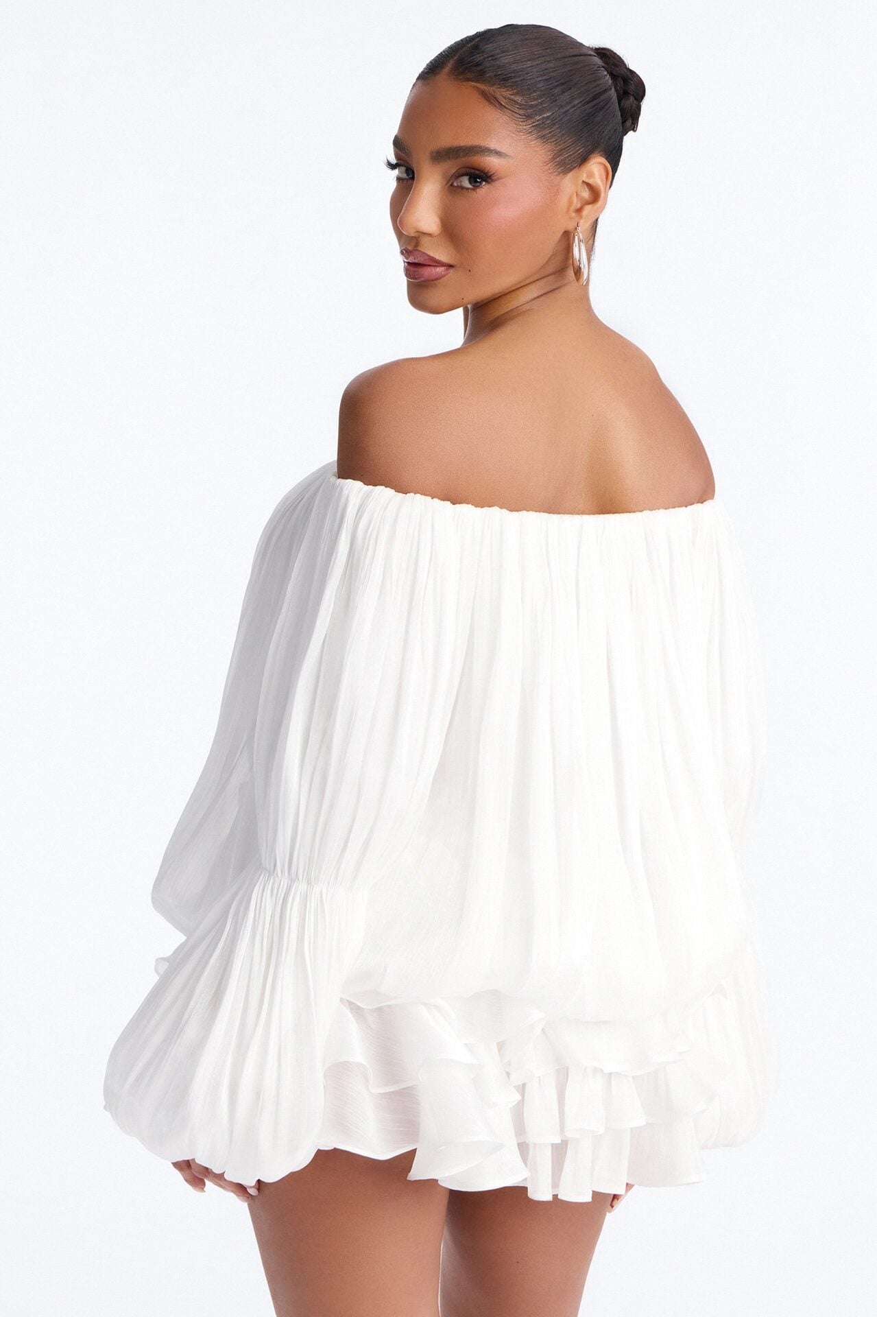 Oralee Off Shoulder Organza Mini Dress - White image 3