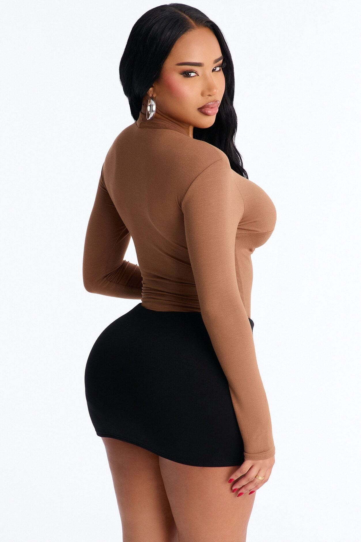 Pure Twist V-Neck Long Sleeve Top - Mocha image 4