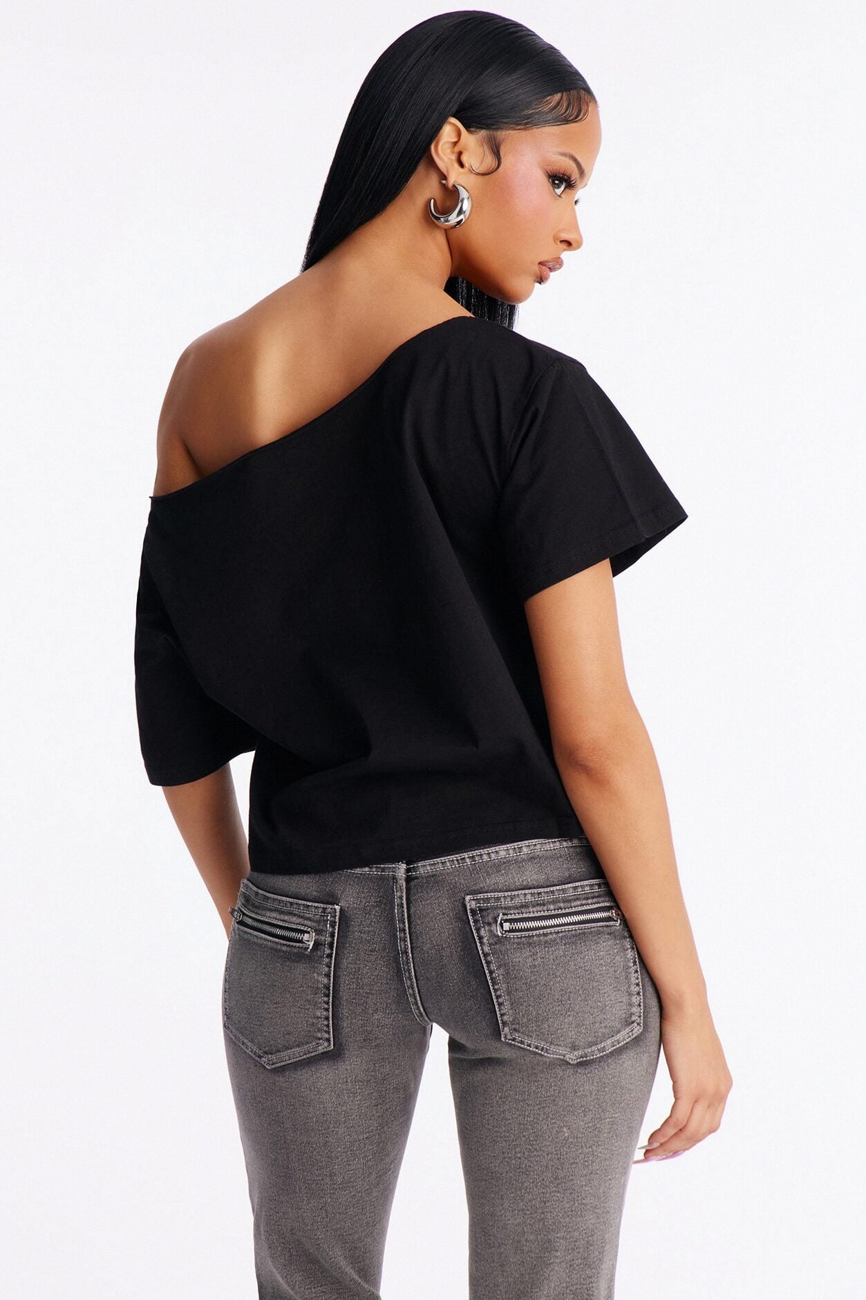Say Less Lips Off Shoulder Tee - Black image 4