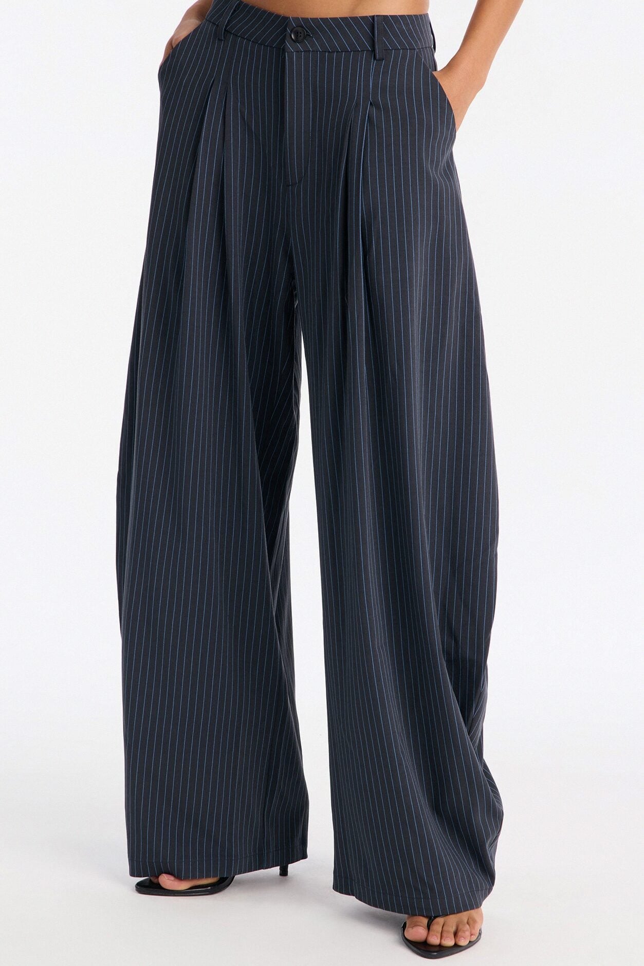 Run This Office Pinstripe Barrel Leg Pant 33″ - Navy image 3