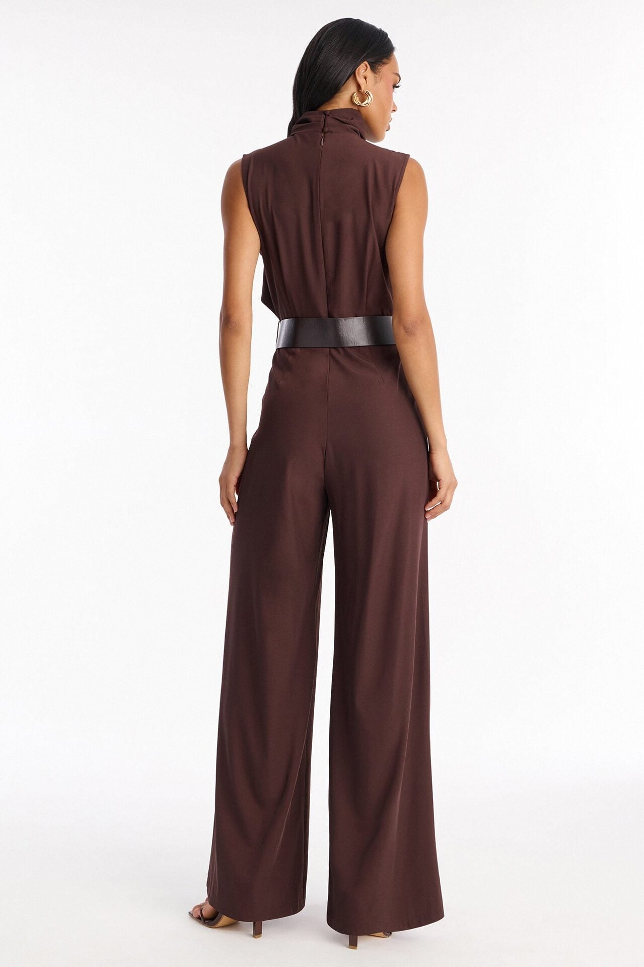 Sienna Belted Wide Leg Jumpsuit - Chocolate image 4