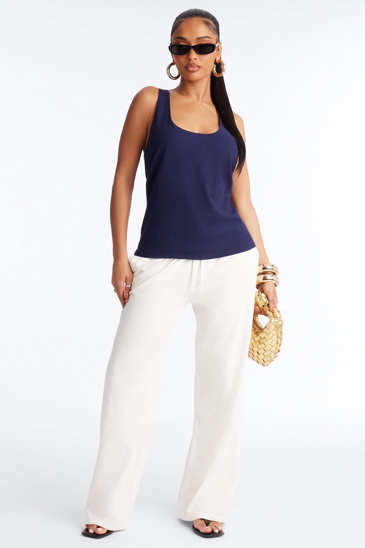 Alba Racerback Linen Top - Navy image 2