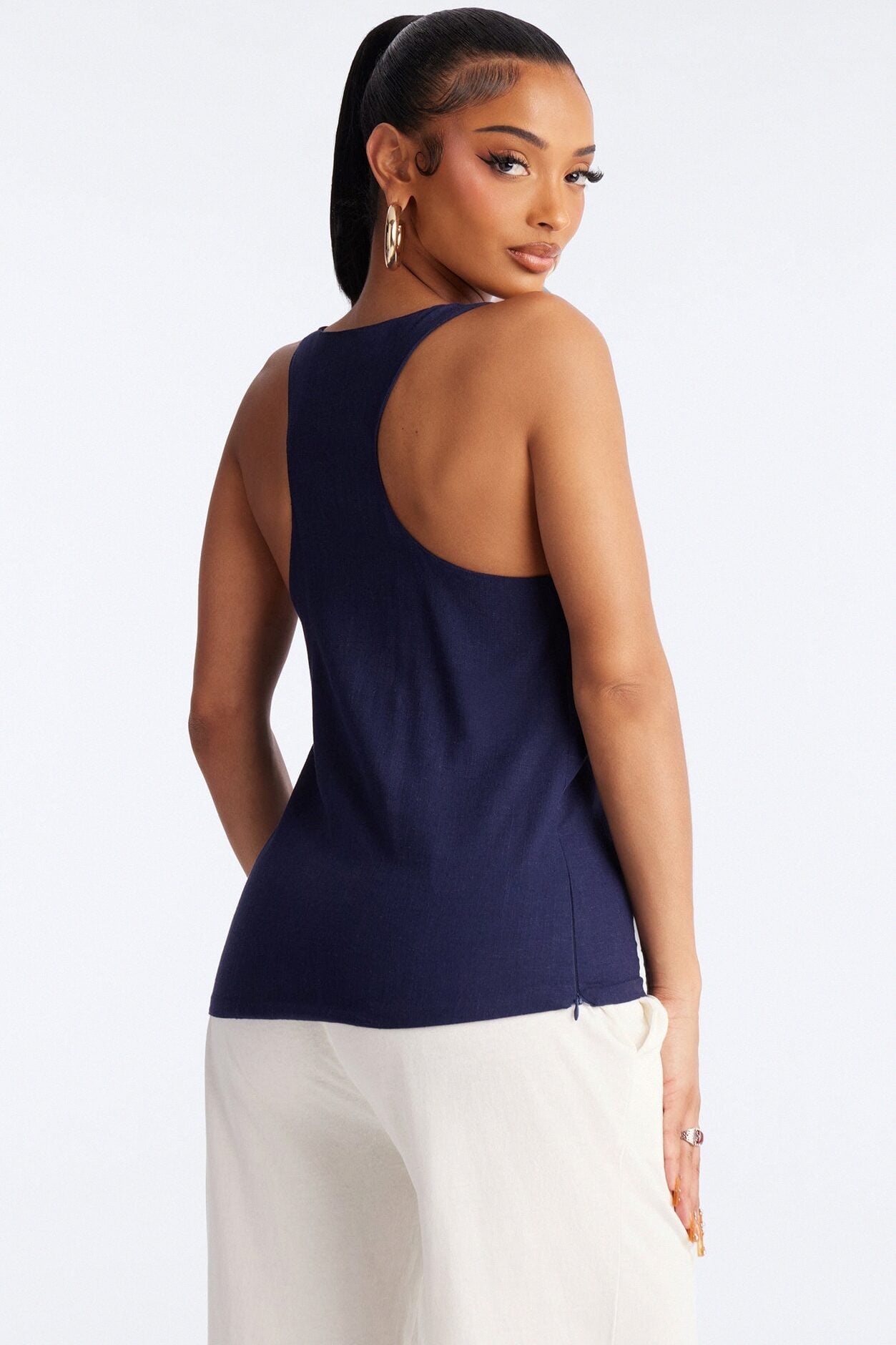 Alba Racerback Linen Top - Navy image 3