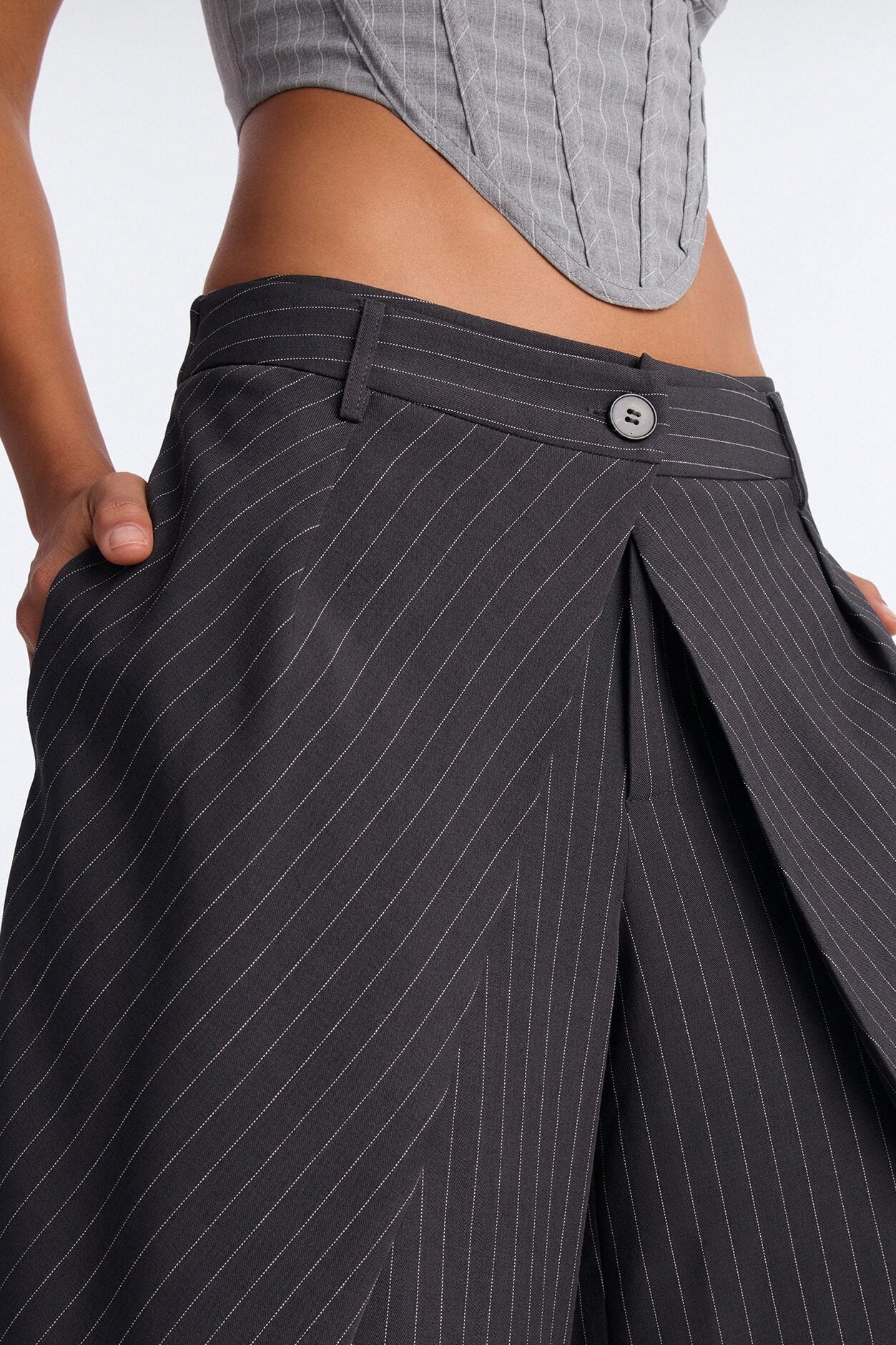 Margaret Mid Rise Wide Leg Front Wrap Trouser Pant 33″ - Charcoal image 3