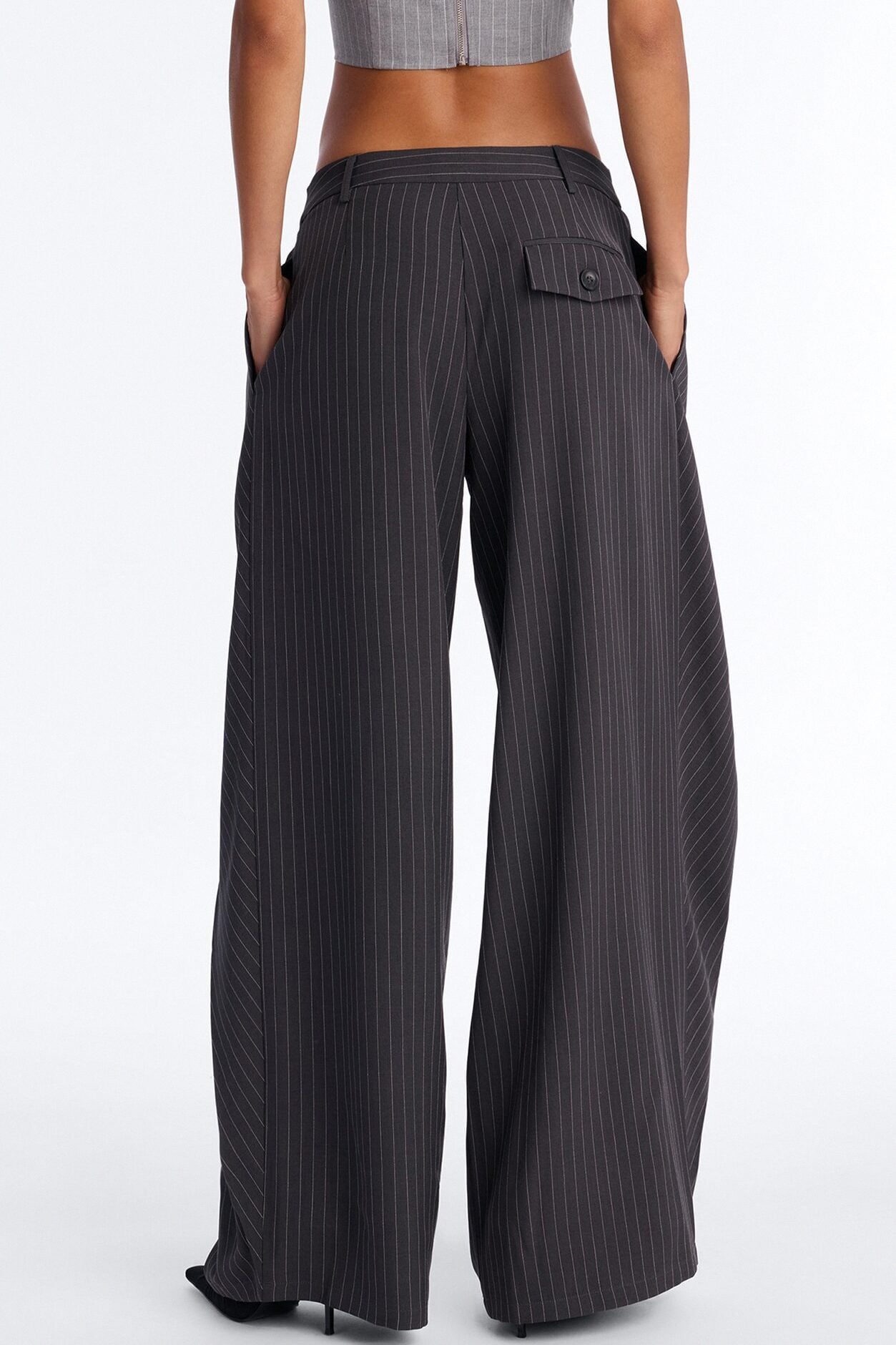 Margaret Mid Rise Wide Leg Front Wrap Trouser Pant 33″ - Charcoal image 4