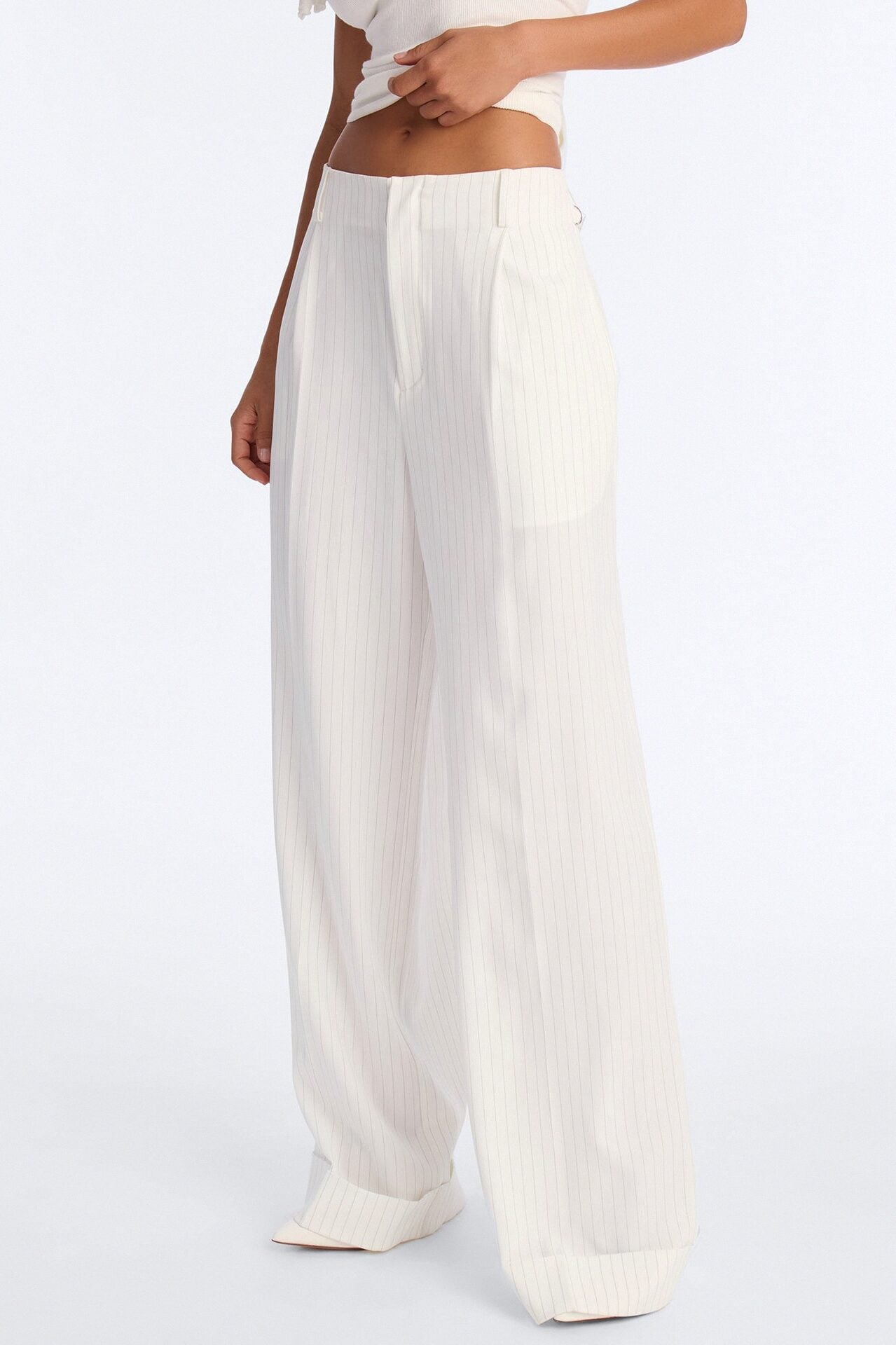 Pinstripes And Attitude Hardware Crepe Trouser Pant 33″ - White image 2