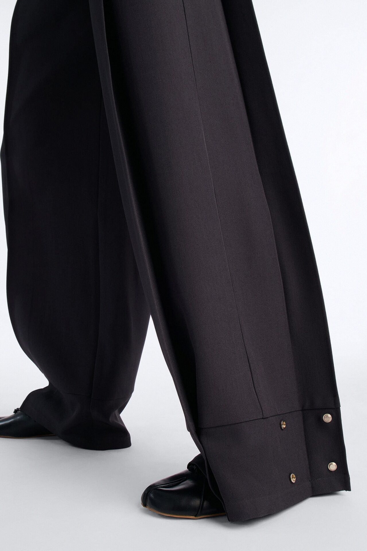 Anya Double Side Pleat Button Hem Trouser 33″ - Charcoal image 3