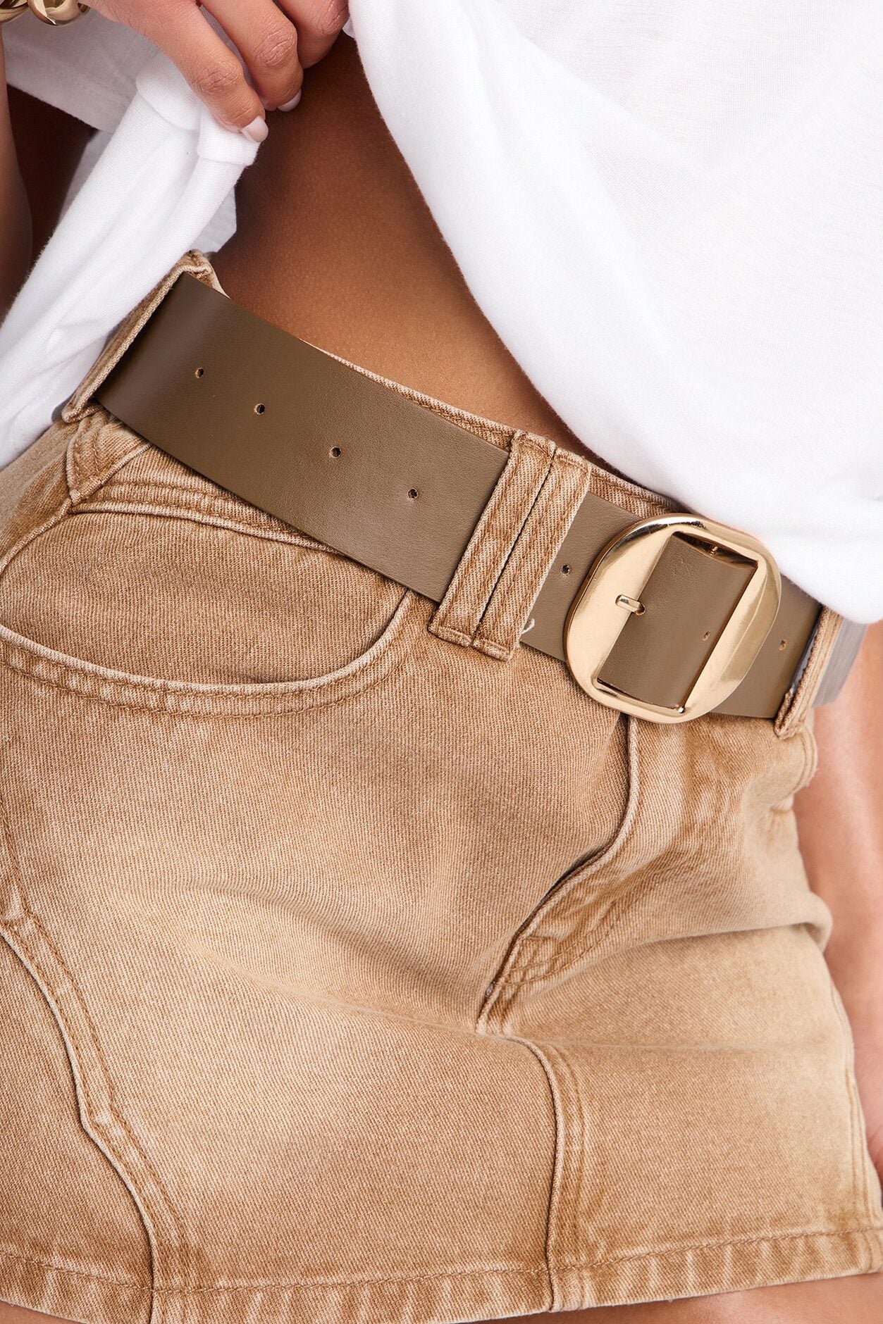 Western Babe Belted Denim Mini Skirt - Brown image 3