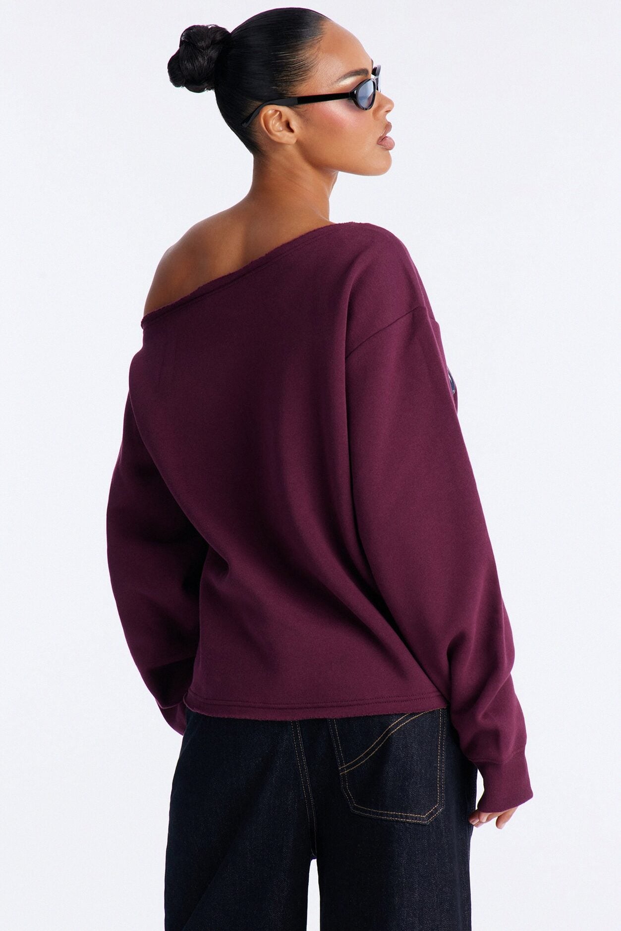 Von Dutch Western Heart Off Shoulder Studded Sweatshirt - Burgundy image 4