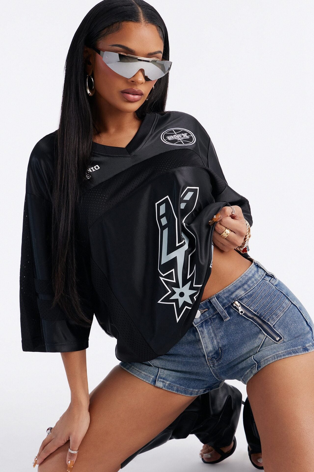 NBA Spurs Oversized Mesh Tee - Black image 4