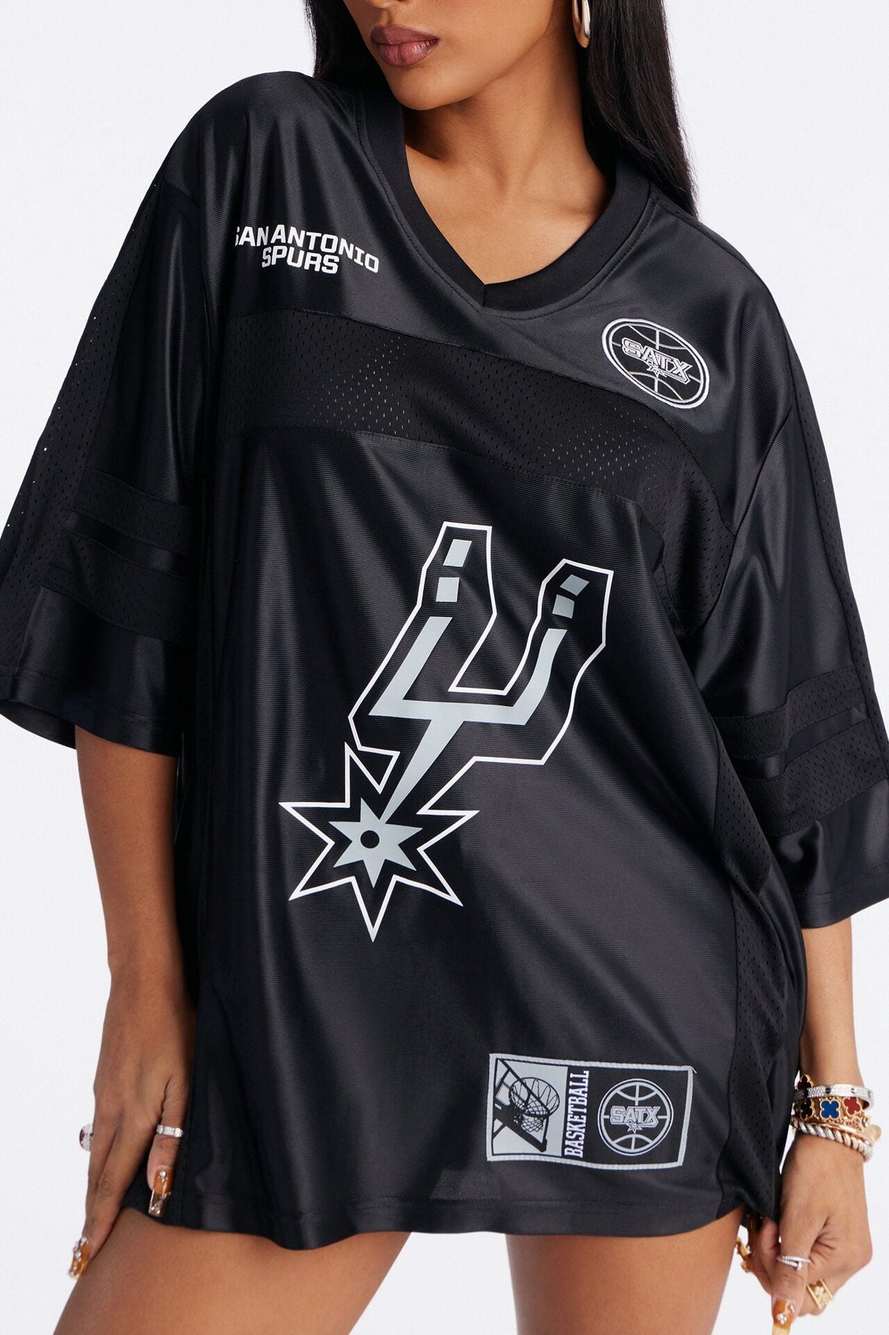 NBA Spurs Oversized Mesh Tee - Black image 5
