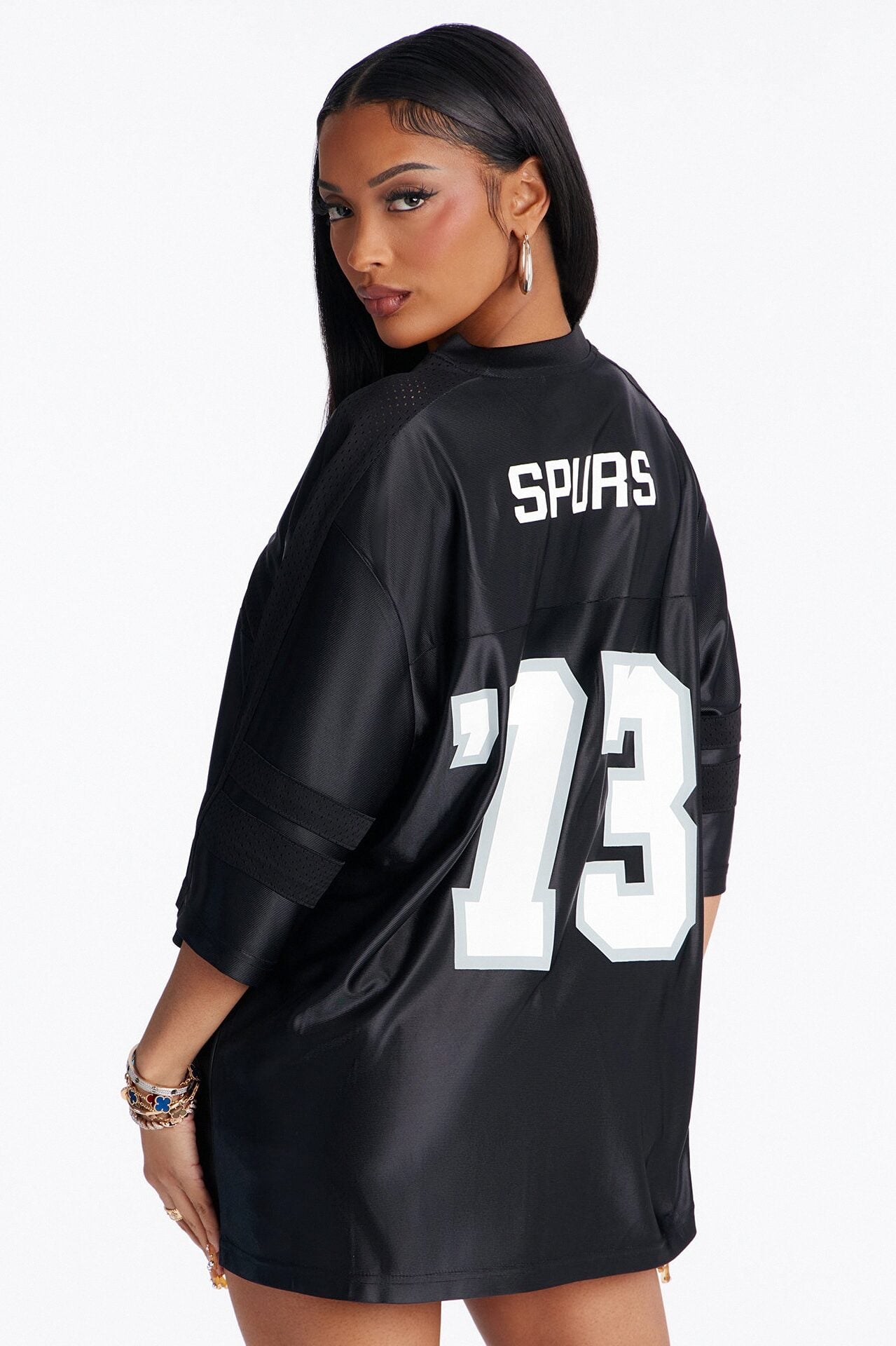 NBA Spurs Oversized Mesh Tee - Black image 2