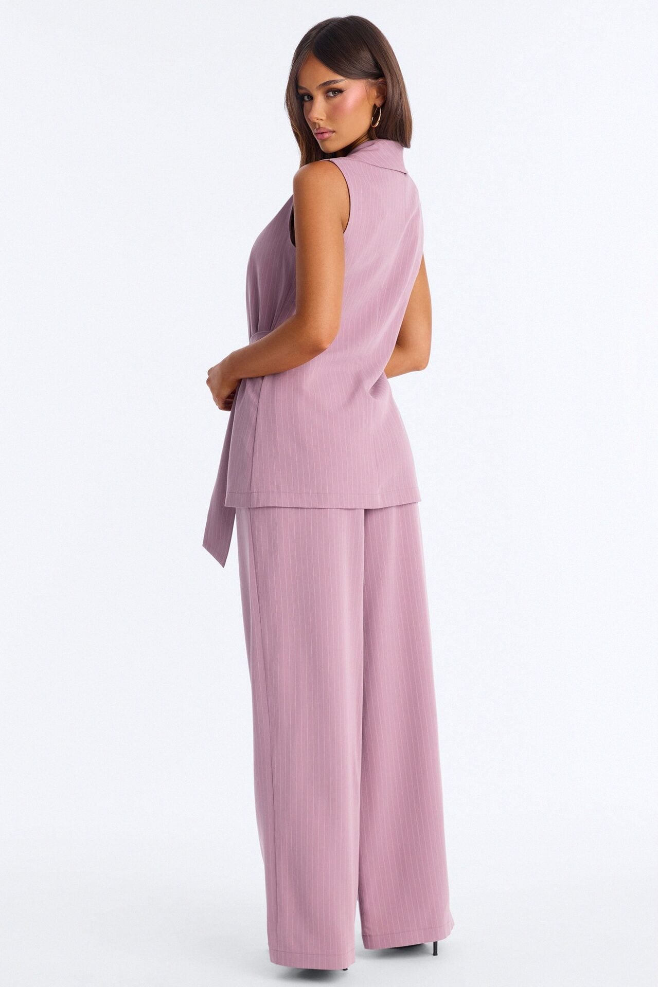 Caroline Pinstripe Vest Pant Set - Mauve image 4