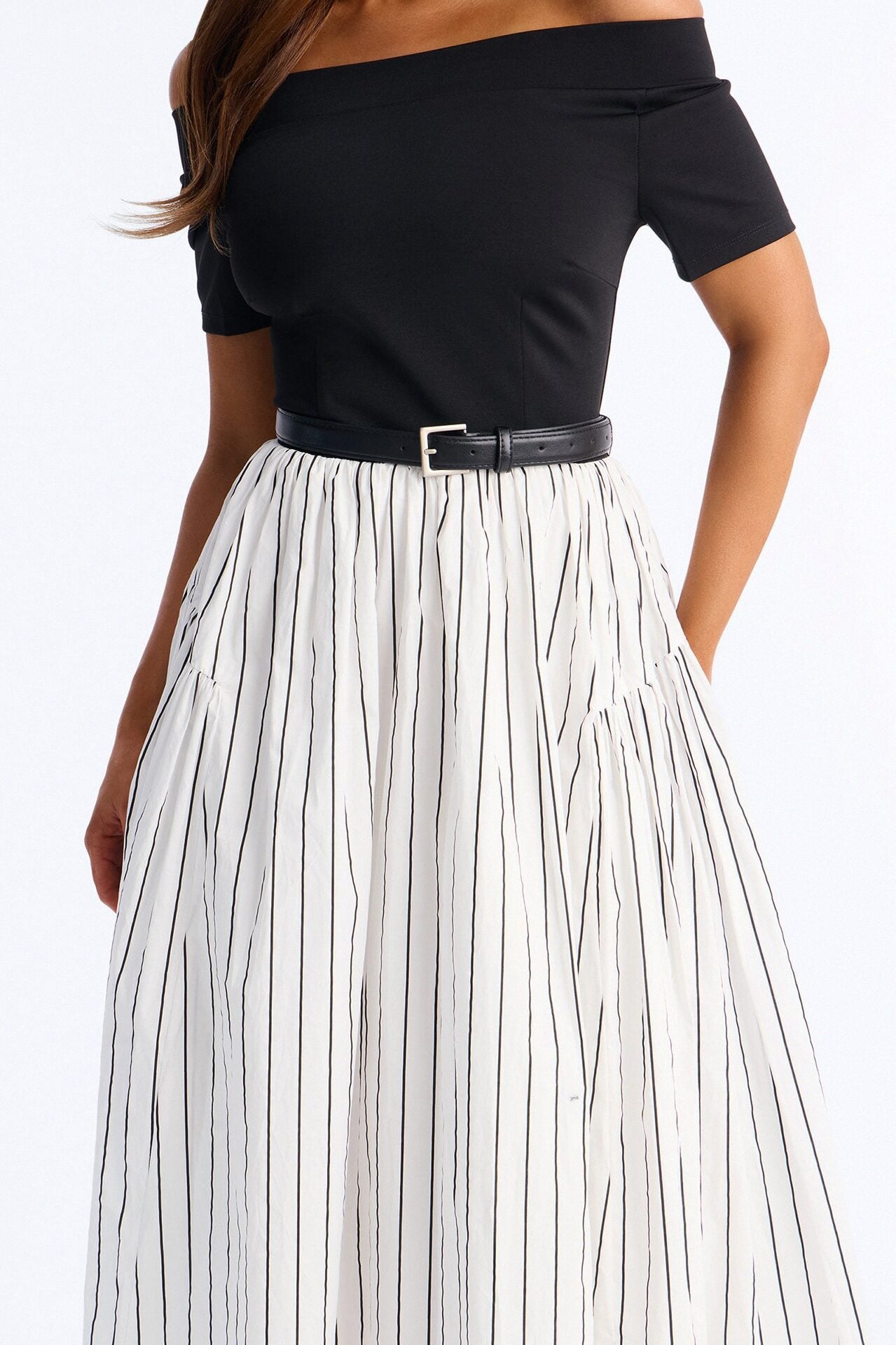 Harlow Pinstripe Midi Dress - Black/White image 2