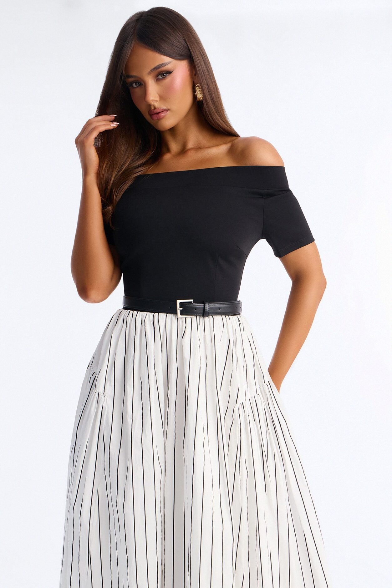 Harlow Pinstripe Midi Dress - Black/White image 3