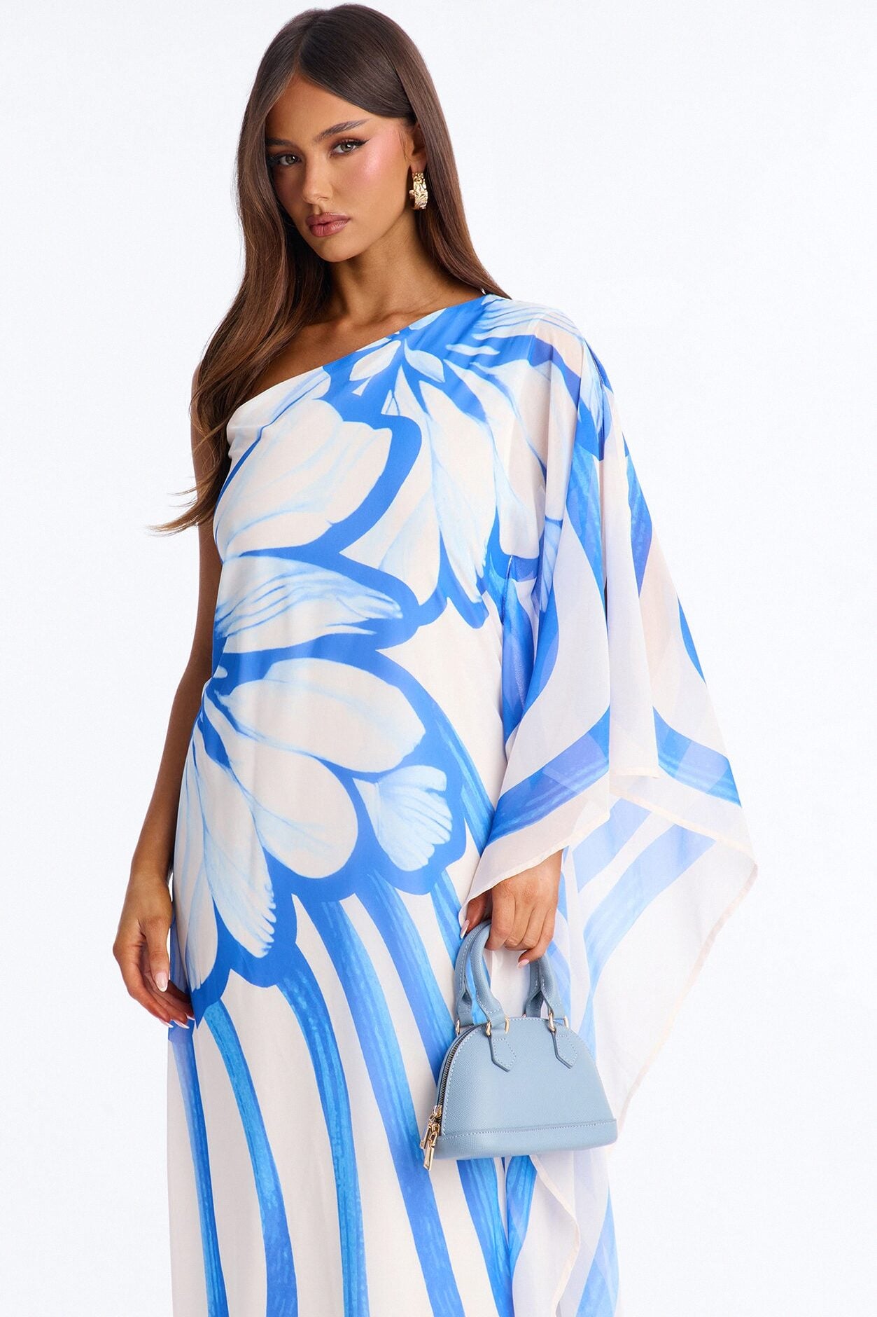 Draped In Luxe Chiffon Kaftan Maxi Dress - Blue/combo image 2