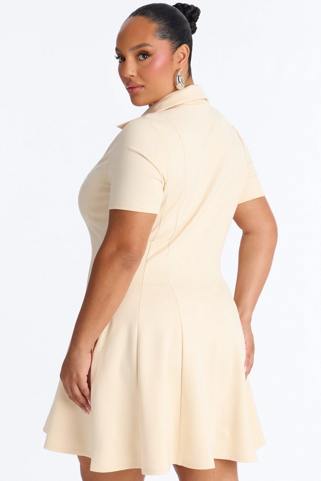 Racket Up Collared Mini Dress - Cream image 7