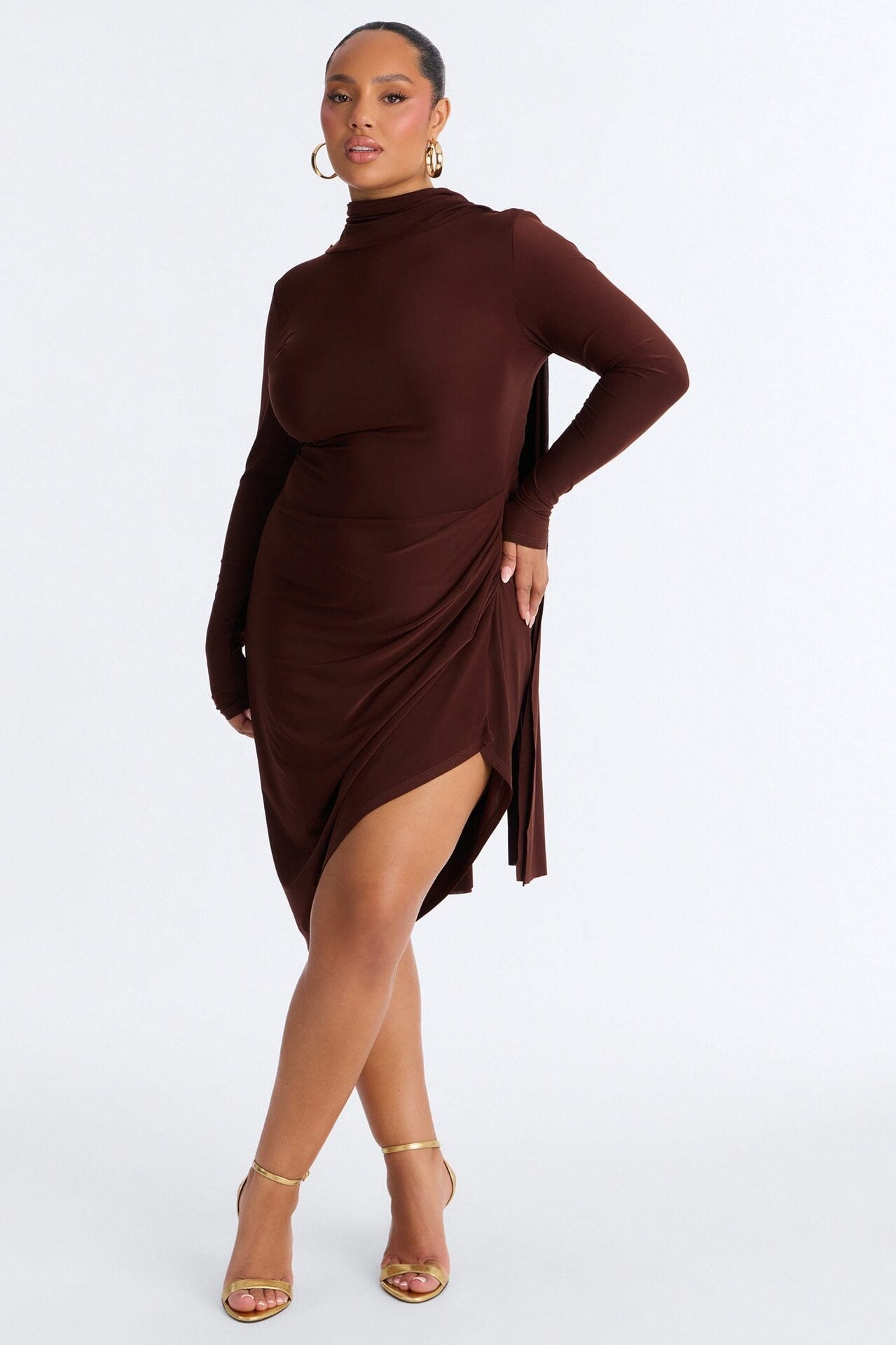 Amara Asymmetrical Midi Dress - Chocolate image 5