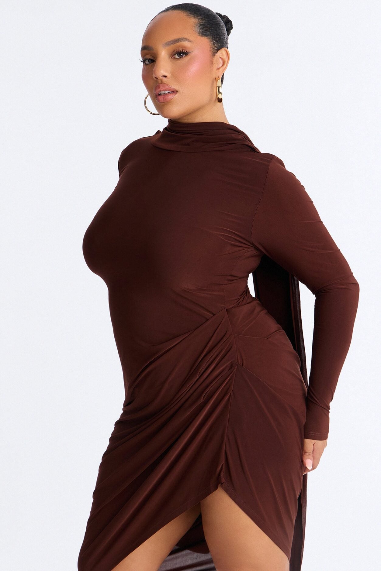 Amara Asymmetrical Midi Dress - Chocolate image 6