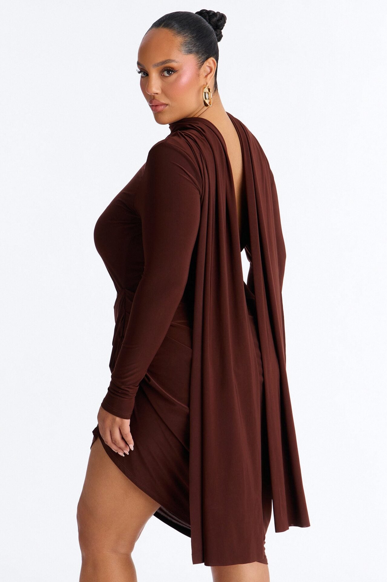Amara Asymmetrical Midi Dress - Chocolate image 8