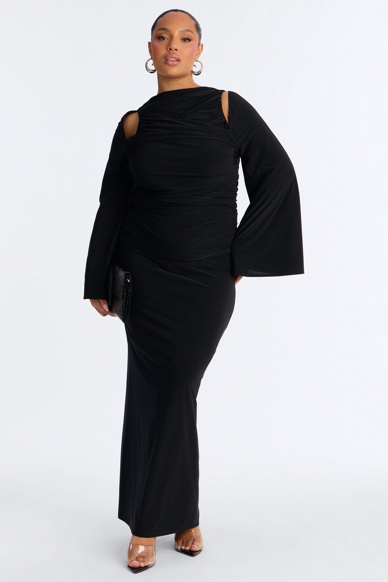 Carlita Ruched High Neck Maxi Skirt Set - Black image 6