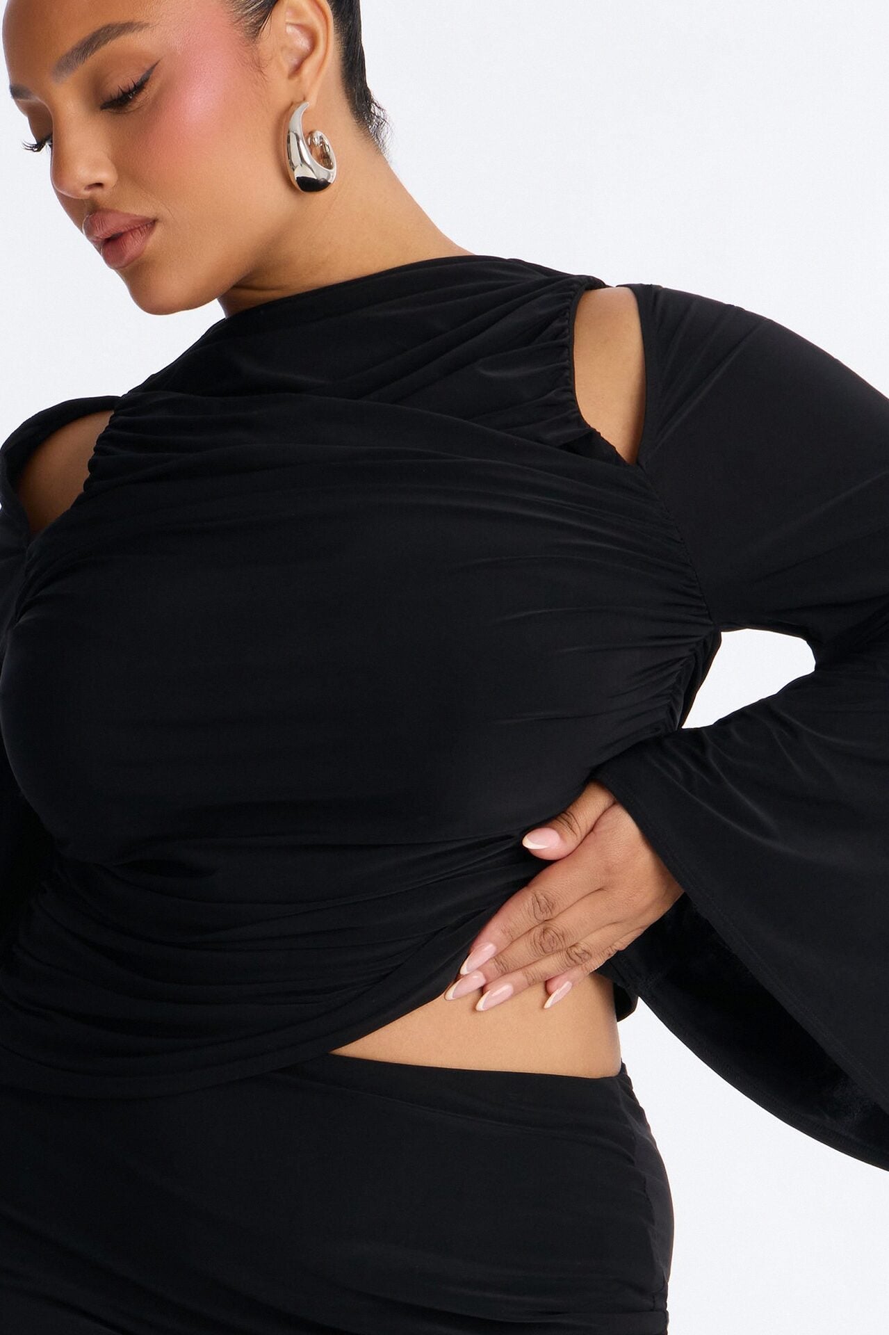 Carlita Ruched High Neck Maxi Skirt Set - Black image 8