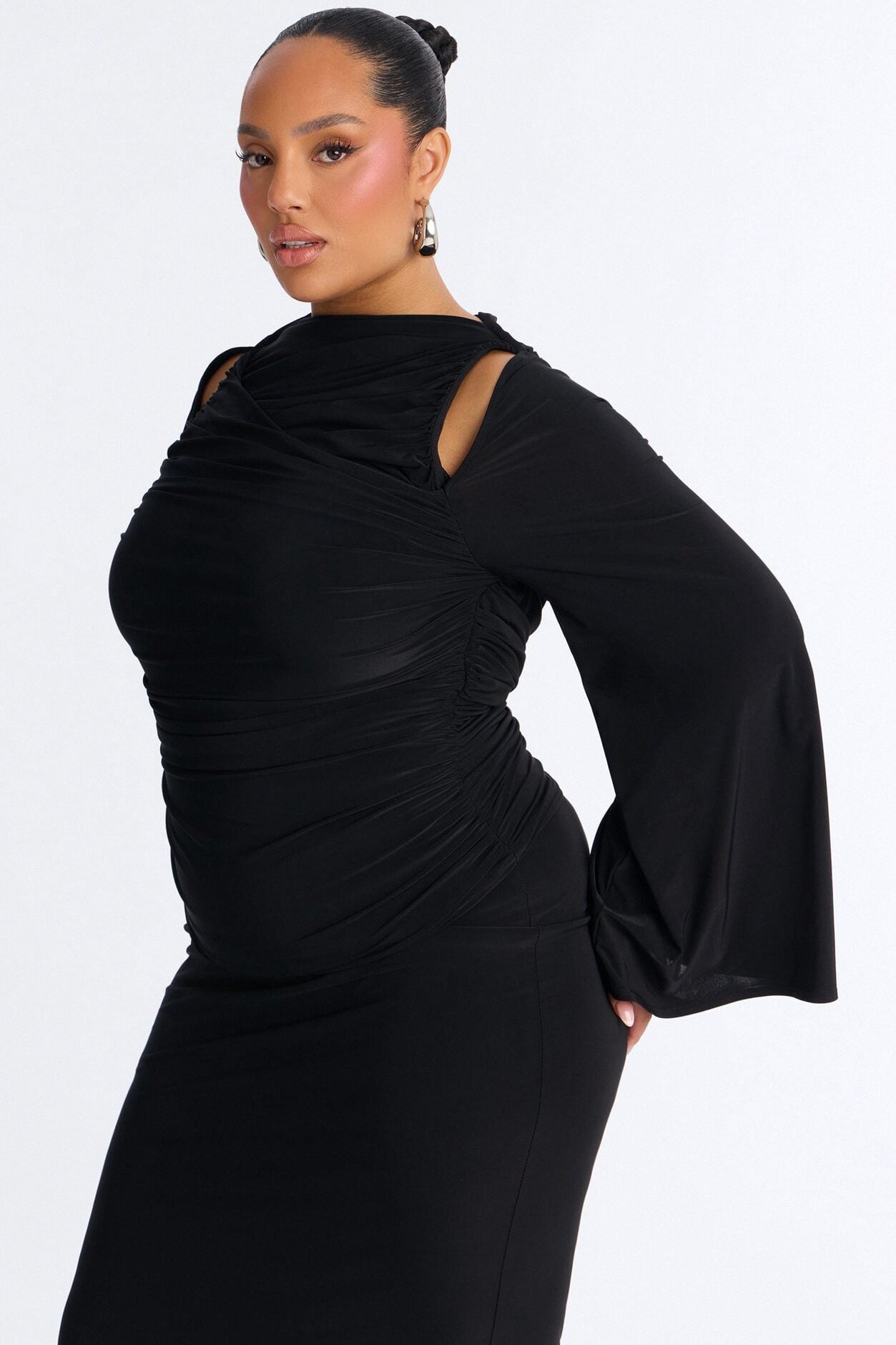 Carlita Ruched High Neck Maxi Skirt Set - Black image 7