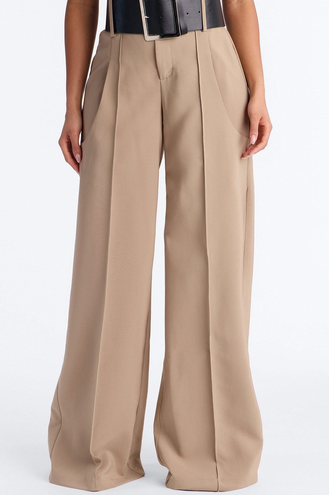 Ramona Pocket Detail Belted Wide Leg Pant 33″ - Khaki image 2