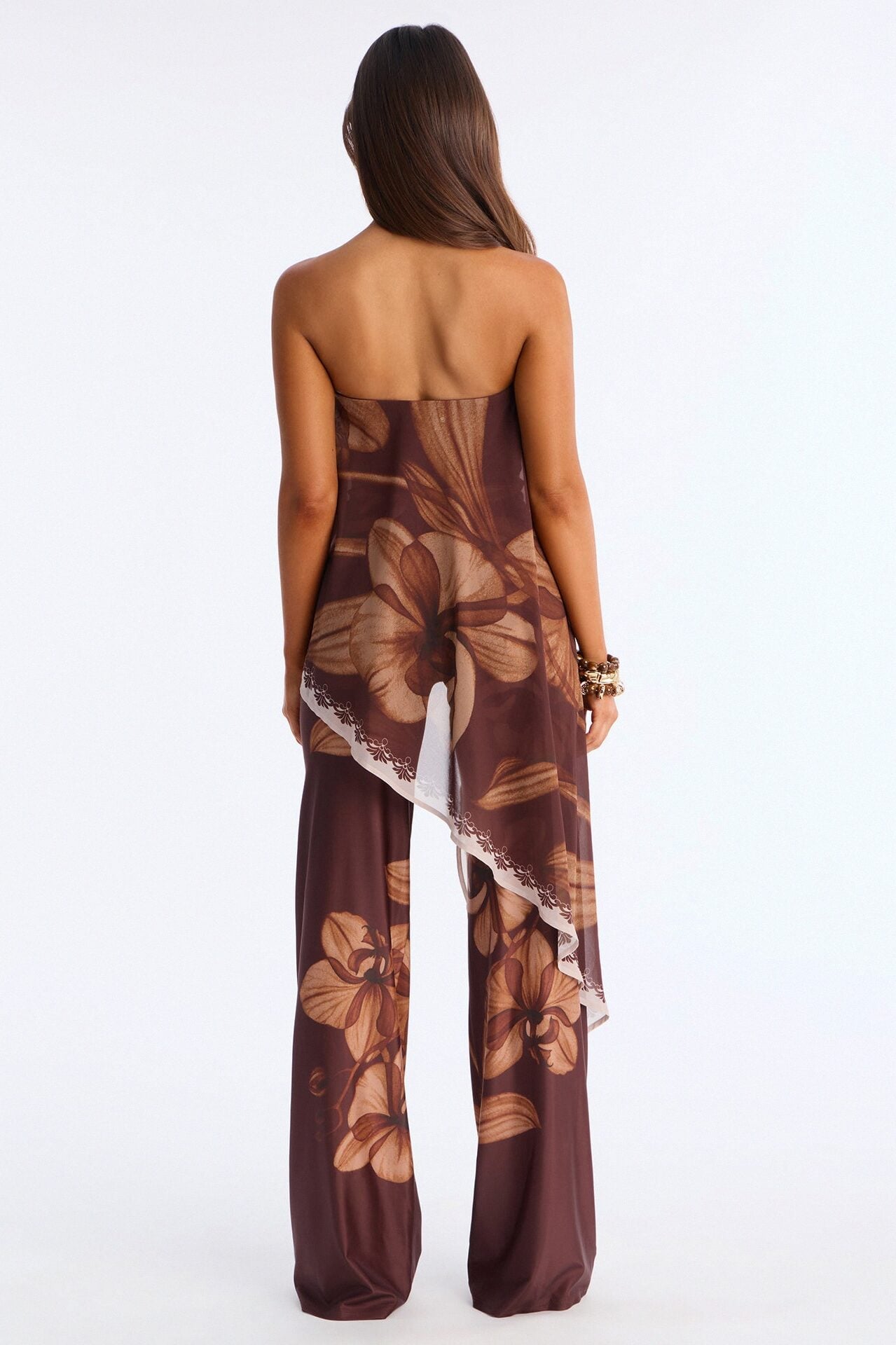 Island Time Asymmetrical Floral Wide Leg Jumpsuit - Brown/combo image 3