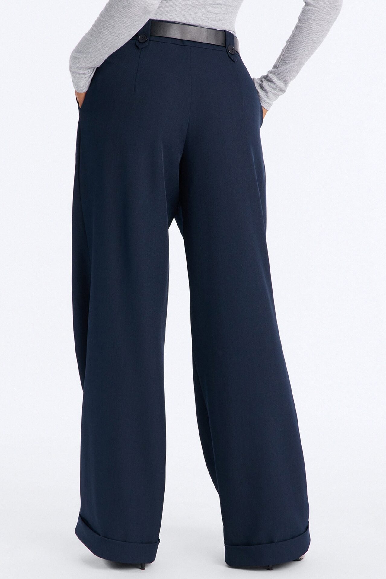 Brooklyn Mid Rise Belted Wide Leg Trouser Pant 33″ - Navy image 4