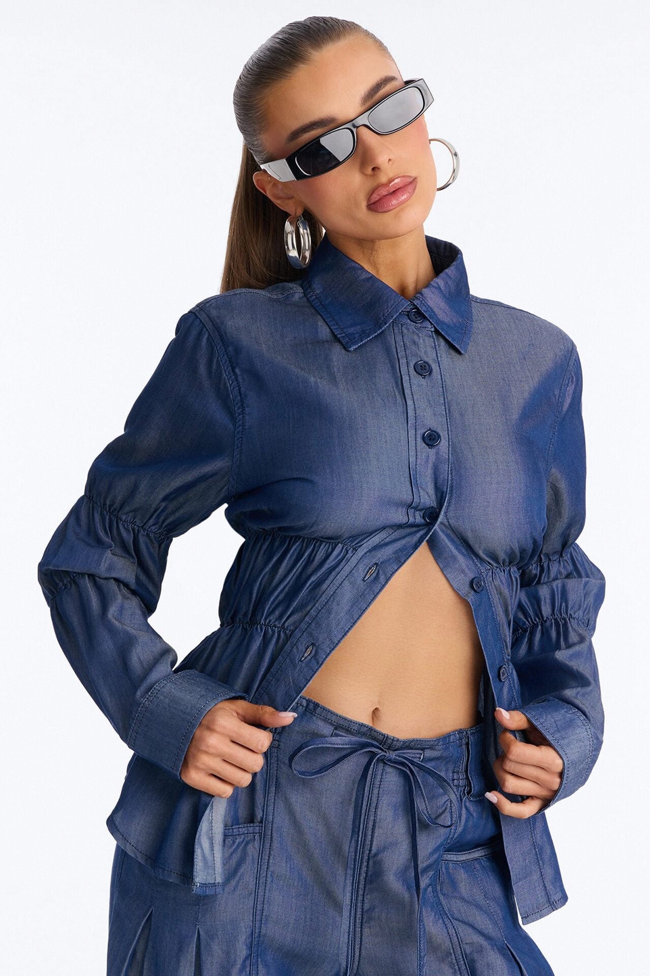 Lasting Impressions Chambray Wide Leg Pant Set - Blue image 2