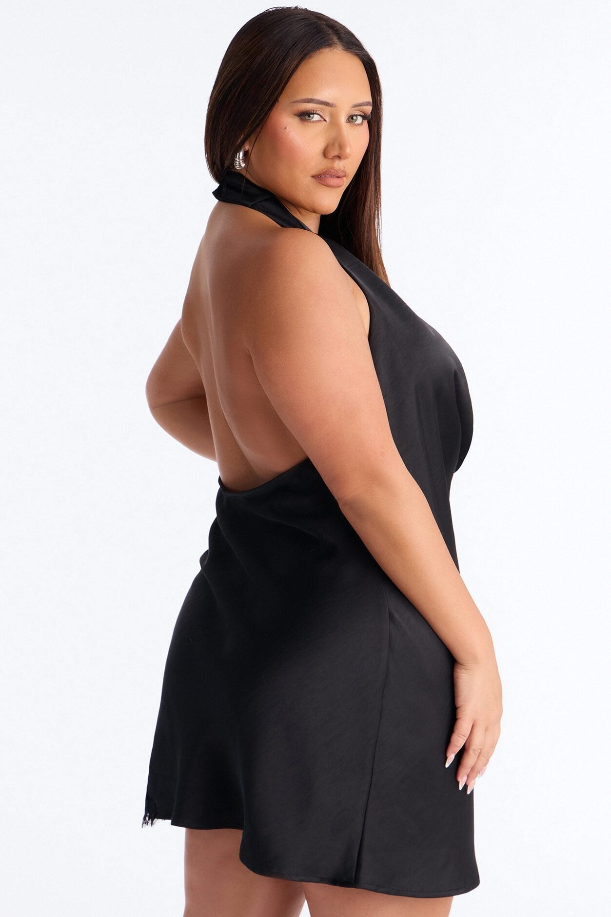Selena Lace Trim Satin Mini Dress - Black image 7