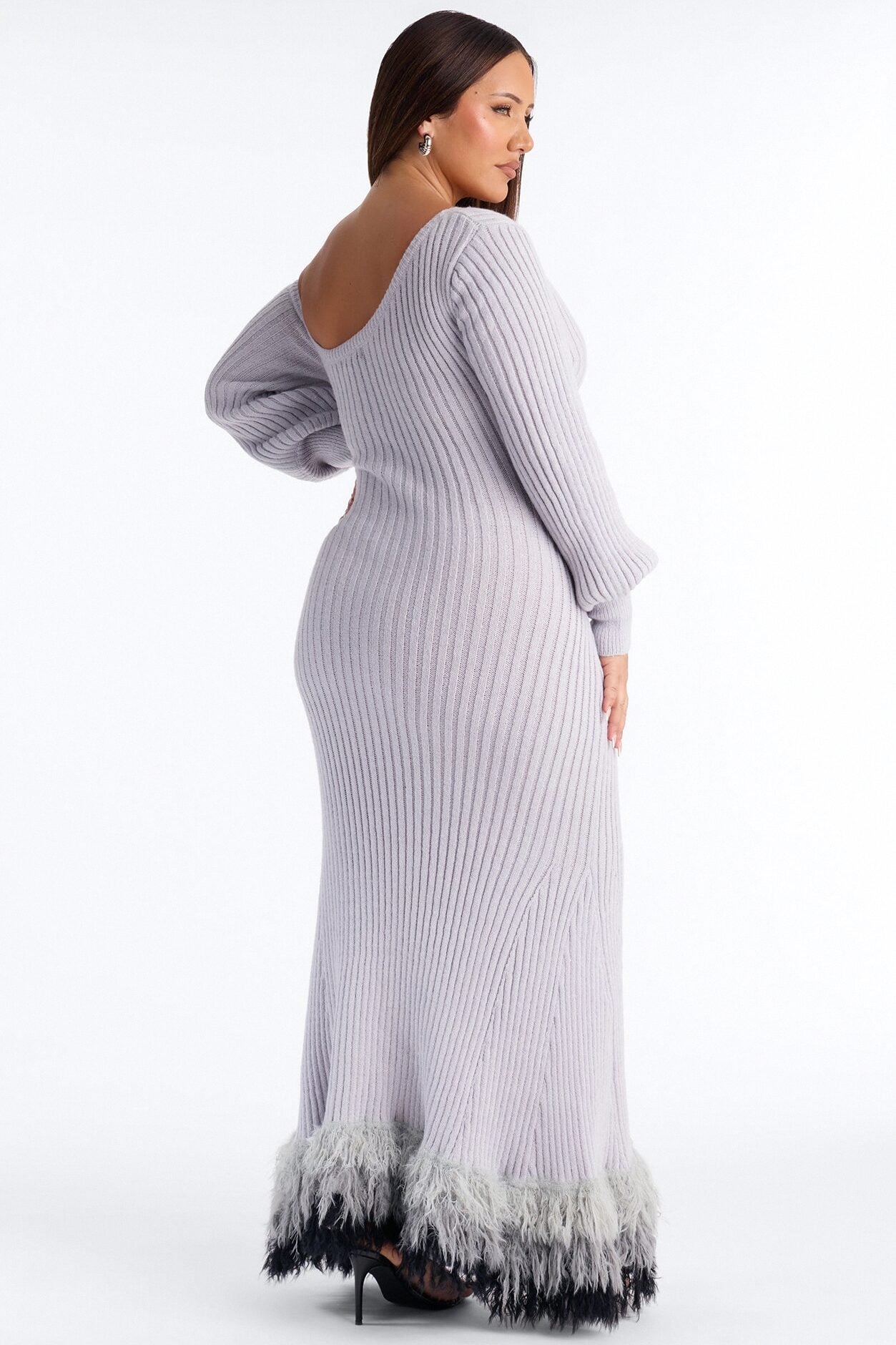 Stop And Stare Fur Trim Sweater Maxi Dress - Grey image 8