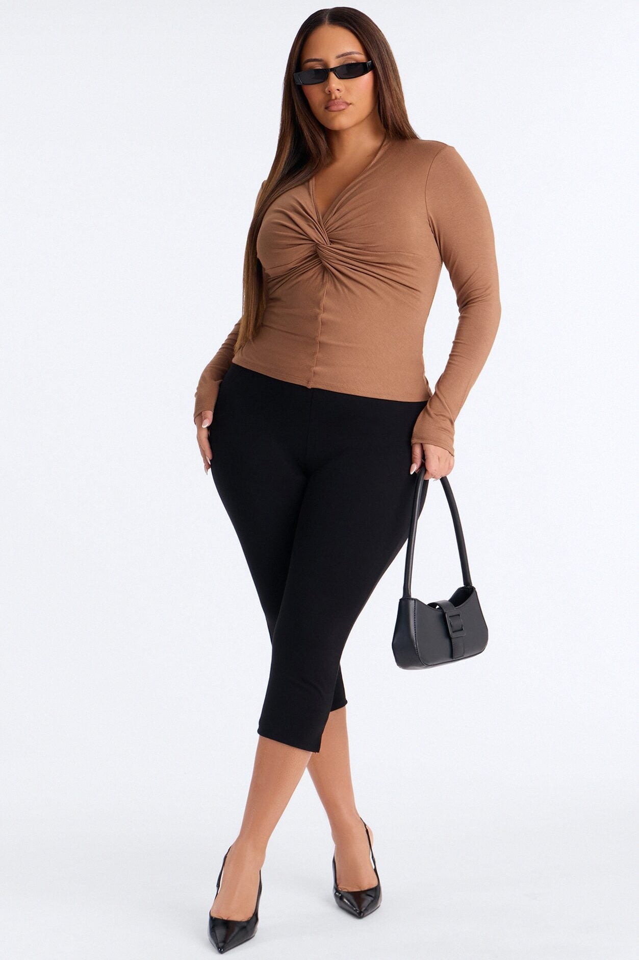 Pure Twist V-Neck Long Sleeve Top - Mocha image 6