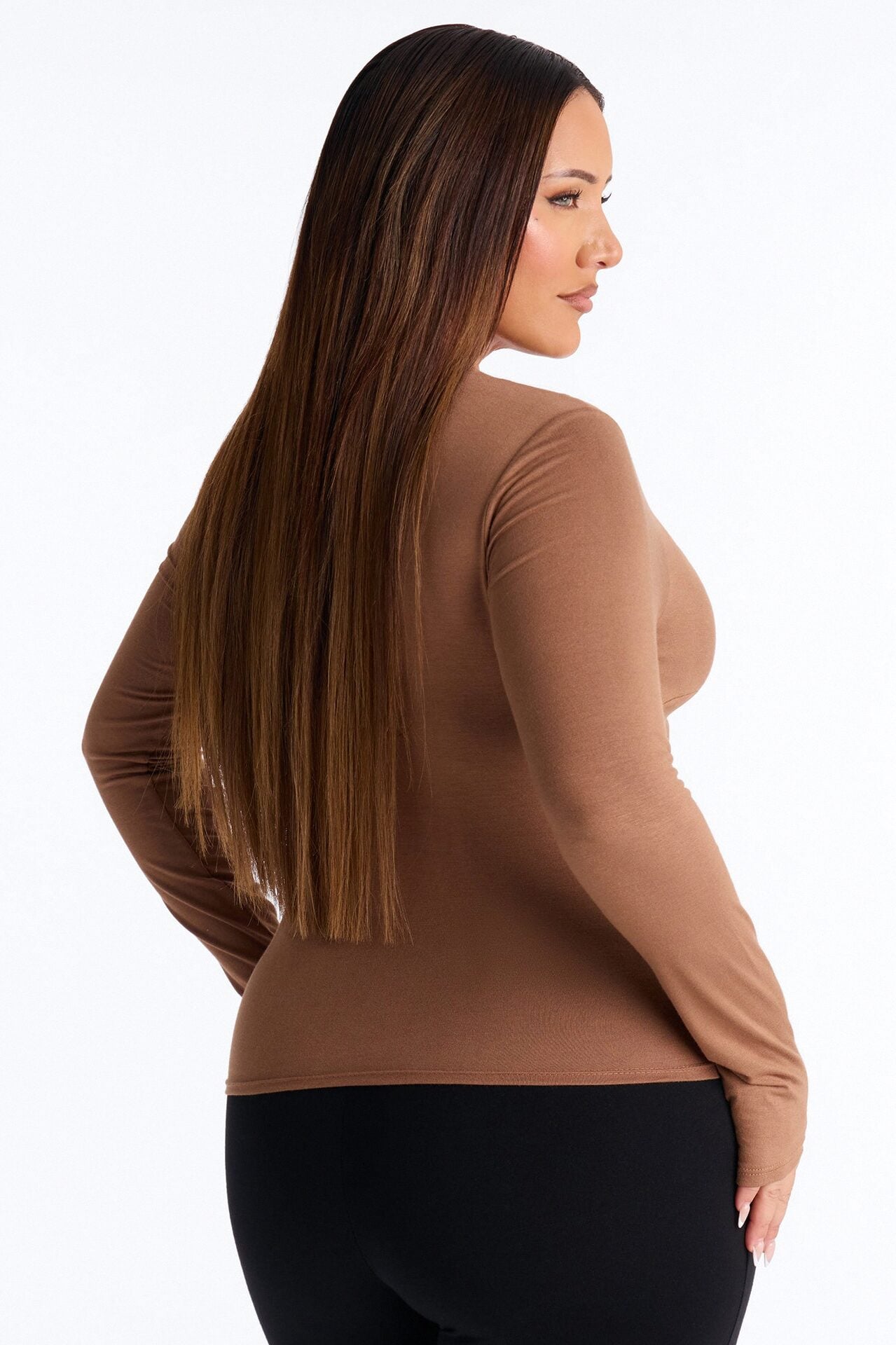 Pure Twist V-Neck Long Sleeve Top - Mocha image 8