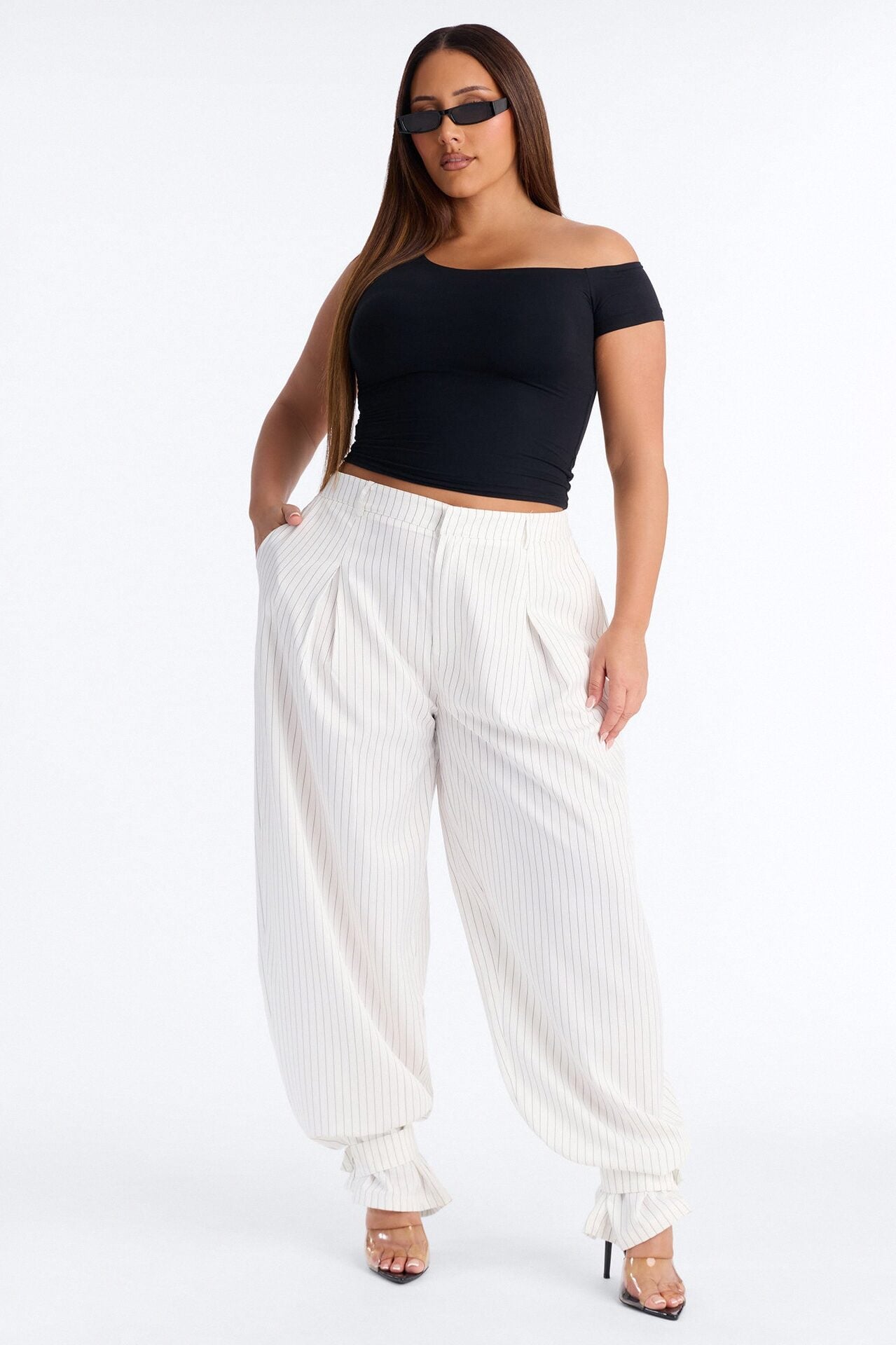 Never Settle Pinstripe Adjustable Cuff Trouser Pants 33″ - Ivory image 5
