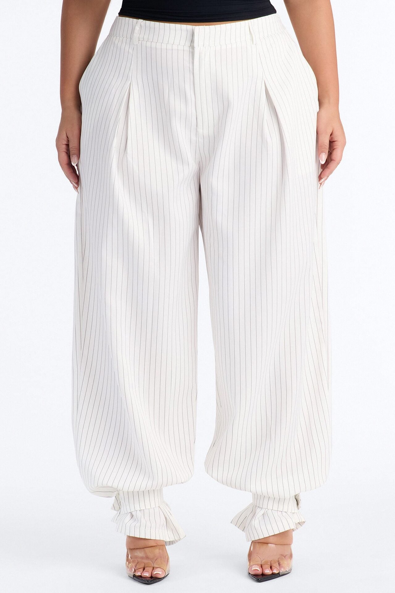 Never Settle Pinstripe Adjustable Cuff Trouser Pants 33″ - Ivory image 6