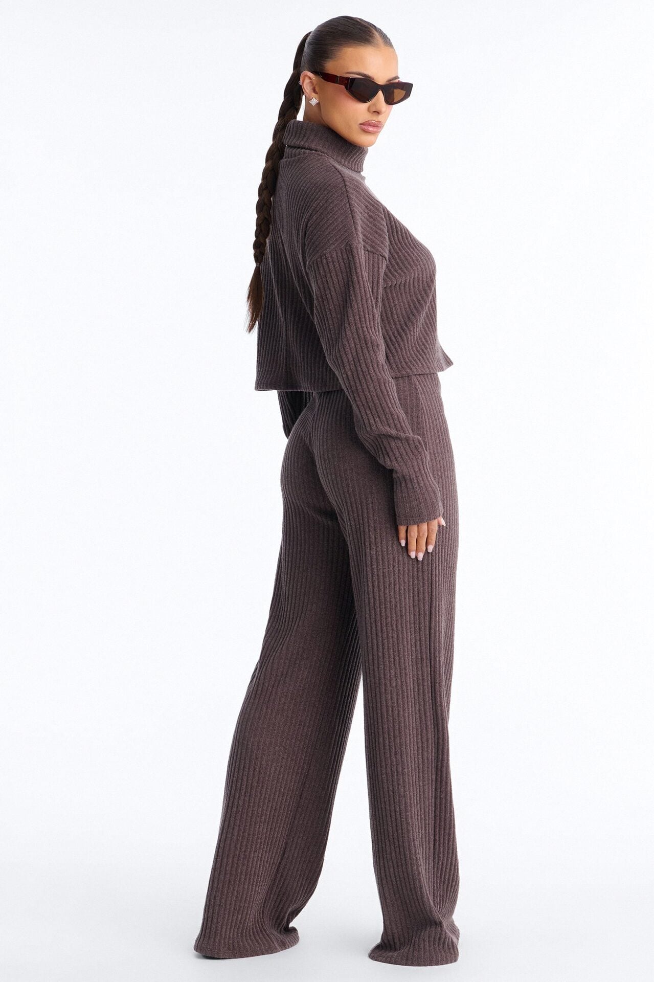 Melissa Ribbed Turtleneck Pant Set - Brown image 3