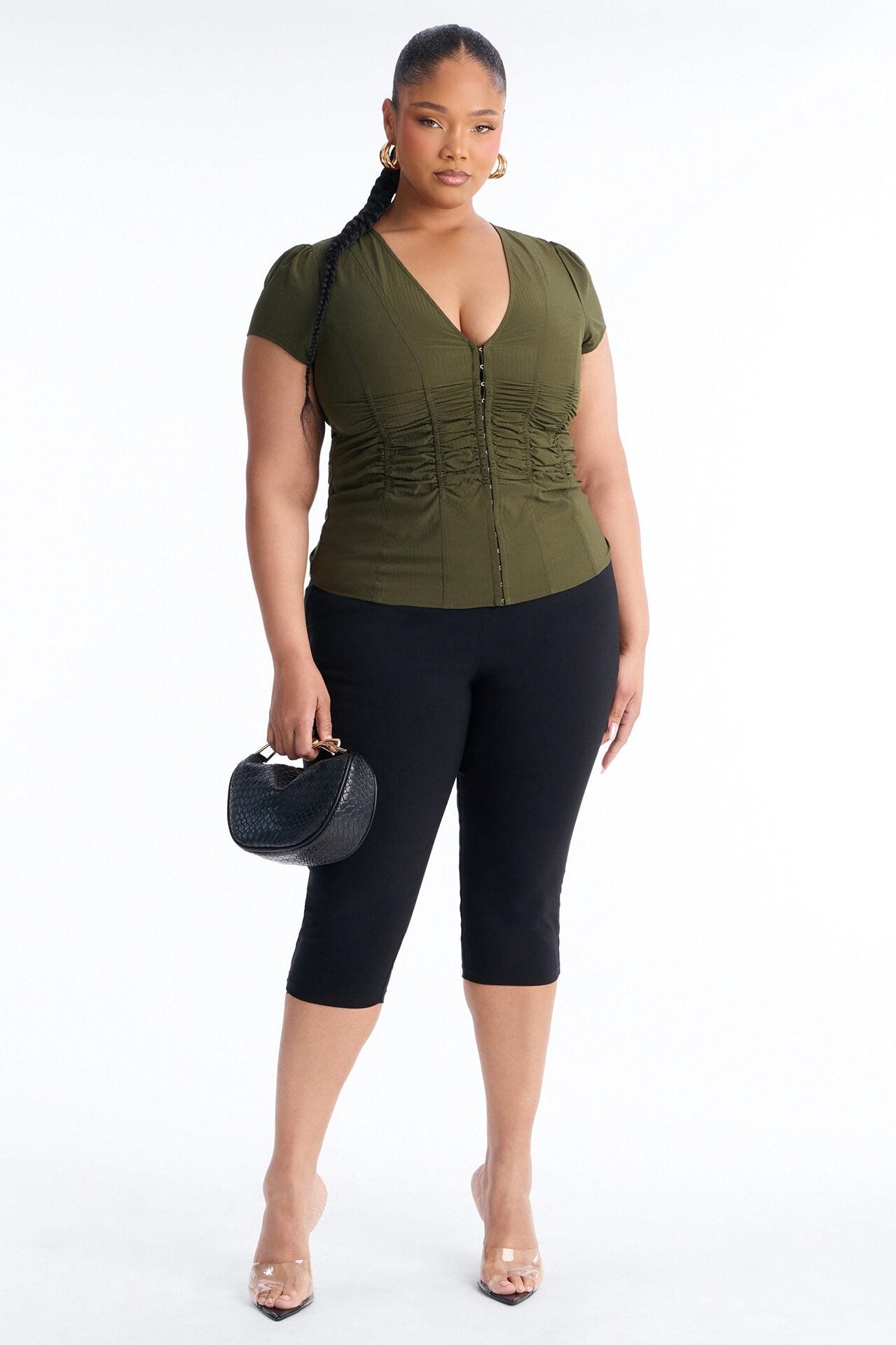Catch Feelings Short Sleeve Ruched Top - Olive image 6