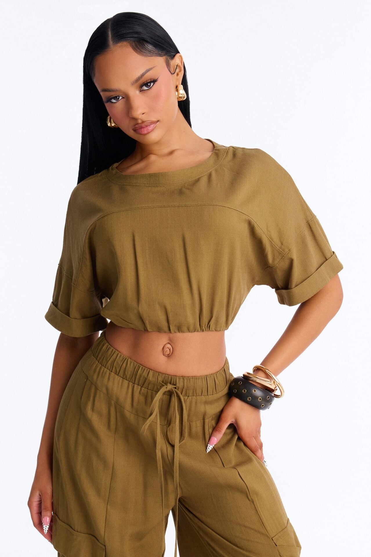 Lulu Wide Leg Pant Set - Olive image 2