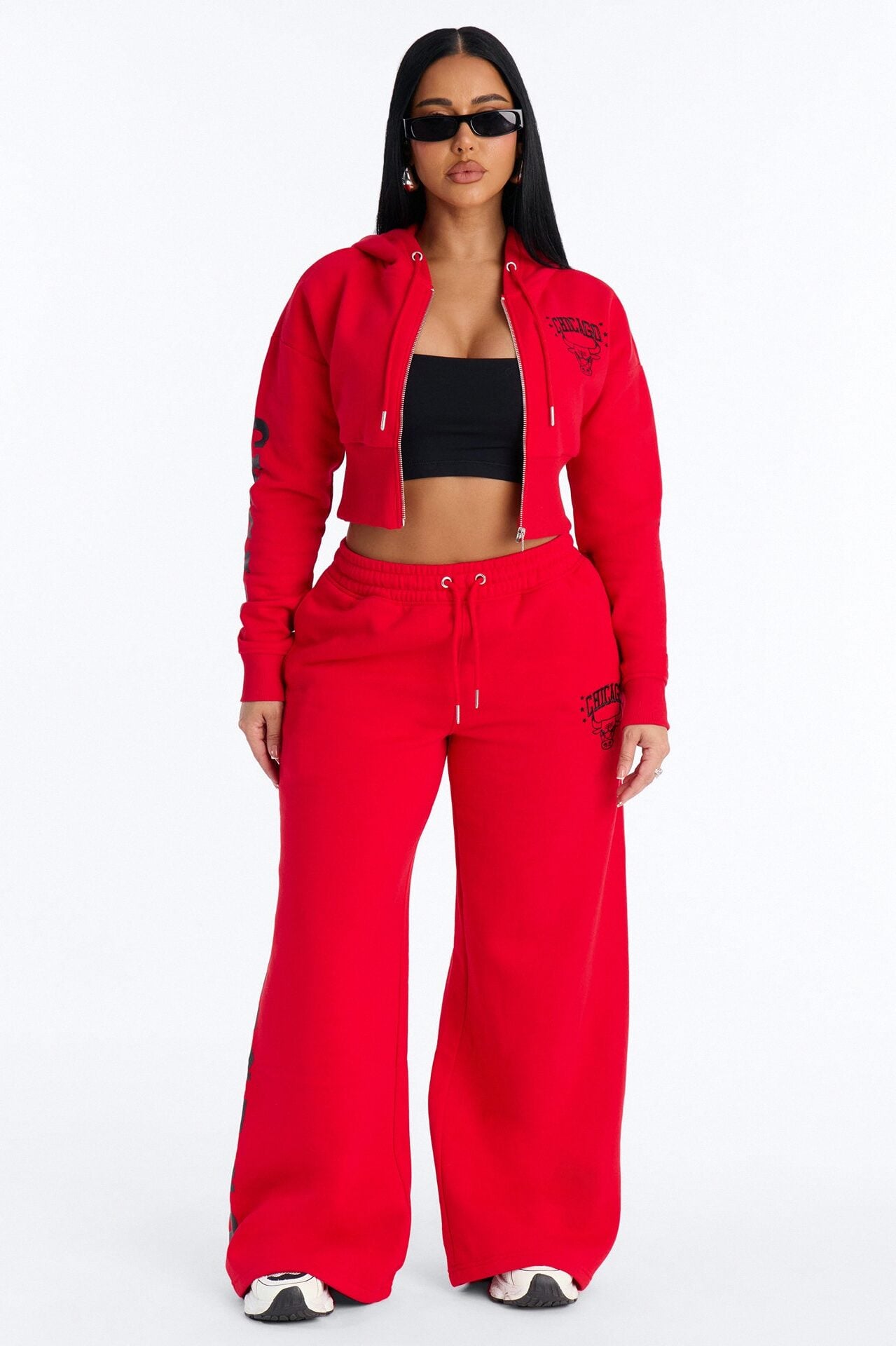 NBA Chicago Bulls Cropped Fleece Full Zip Hoodie - Red image 2