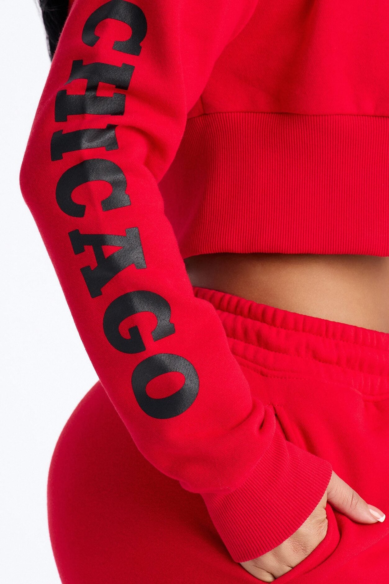 NBA Chicago Bulls Cropped Fleece Full Zip Hoodie - Red image 3