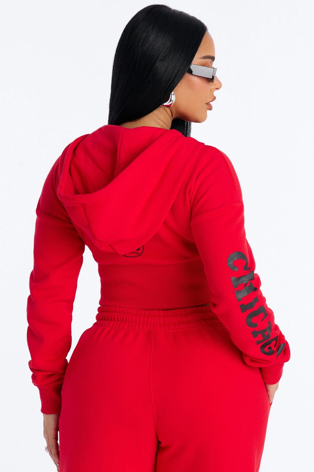 NBA Chicago Bulls Cropped Fleece Full Zip Hoodie - Red image 6