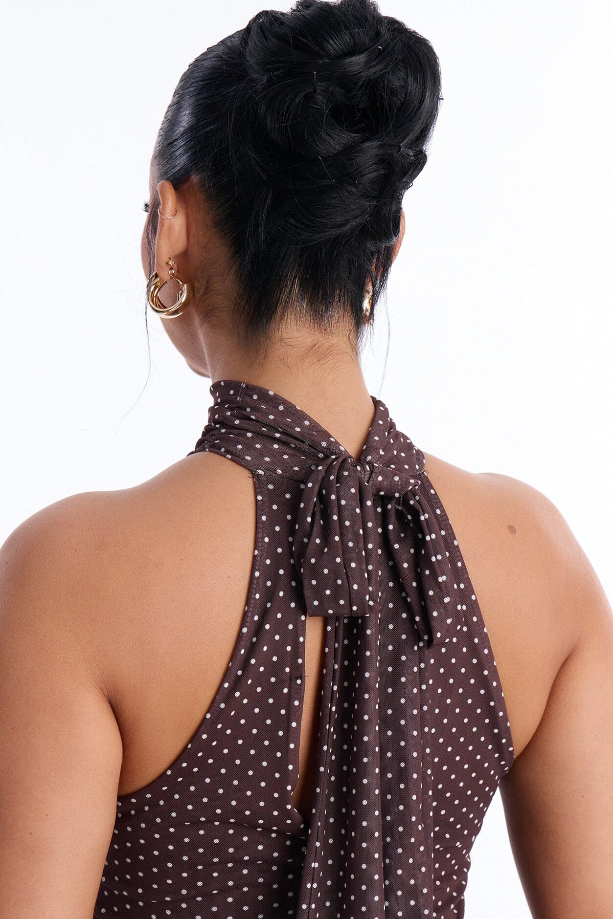 Tessa Polka Dot Mesh Midi Dress - Brown/combo image 4