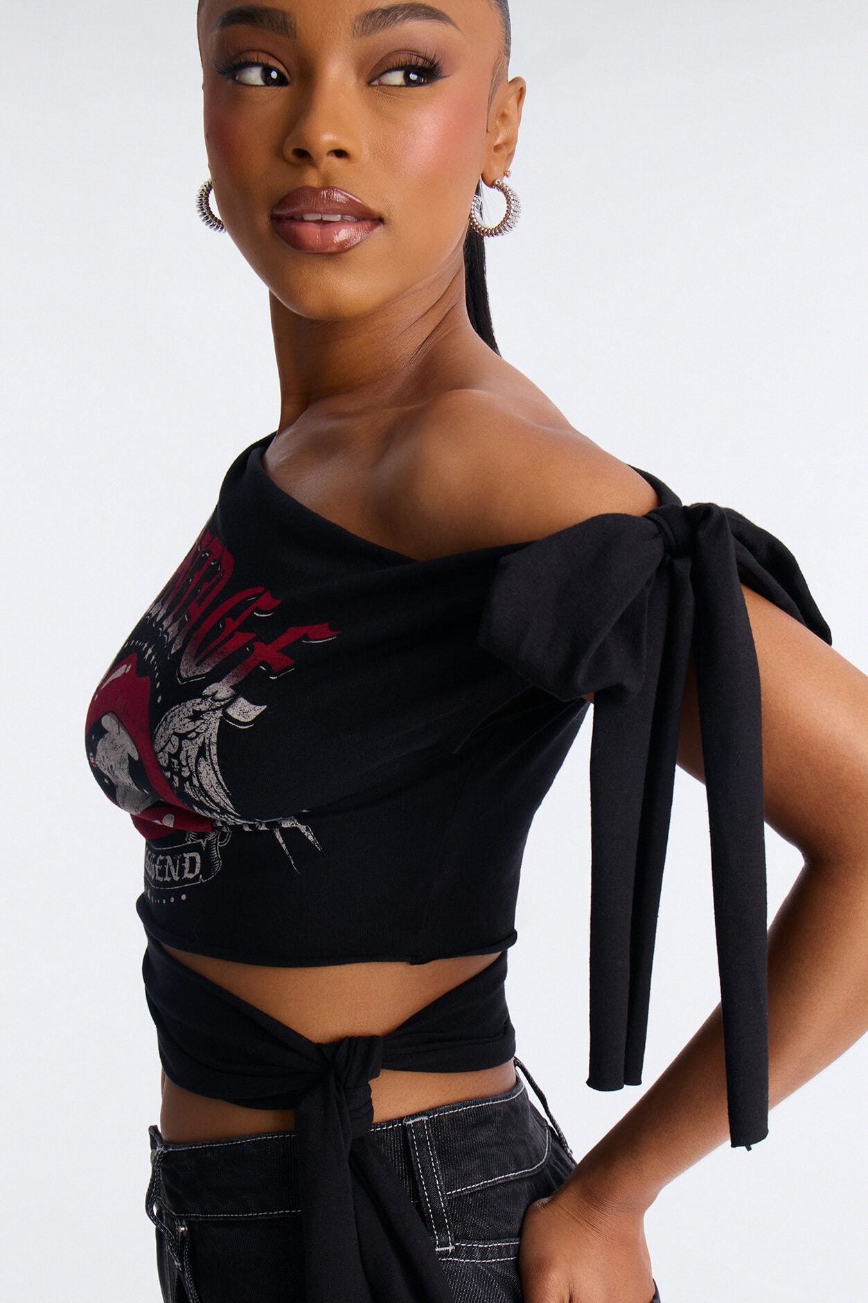 Vintage Legend Off Shoulder Cropped Top - Black image 3