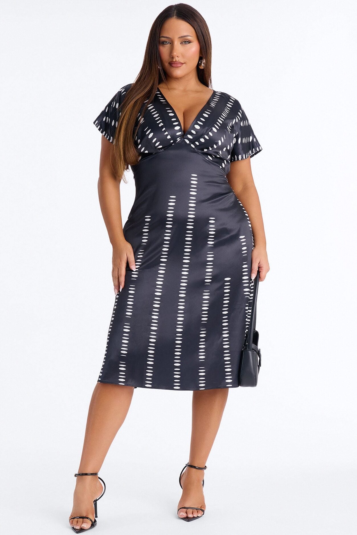 Polly Dot Satin Midi Dress - Black/White image 5