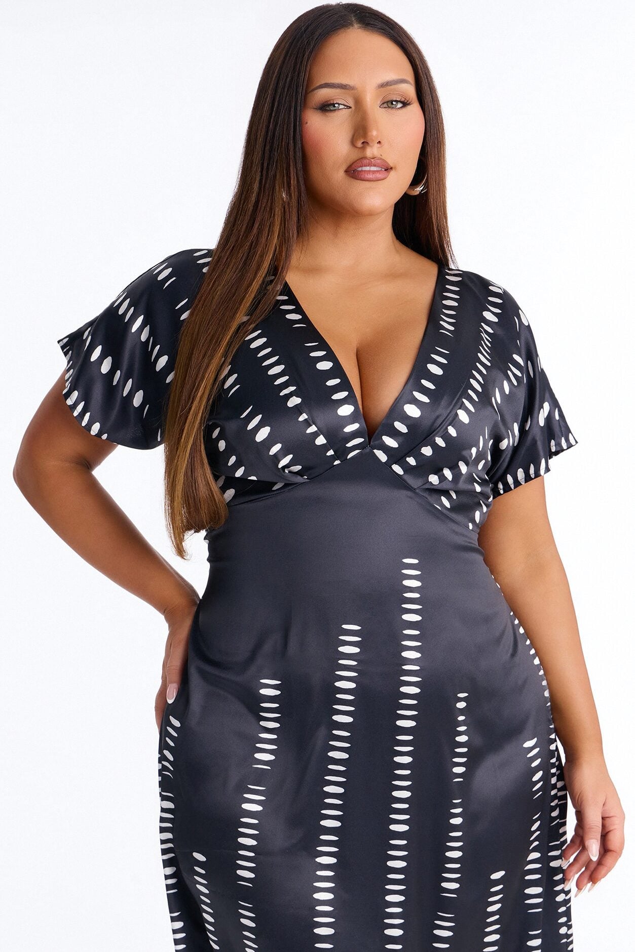 Polly Dot Satin Midi Dress - Black/White image 6