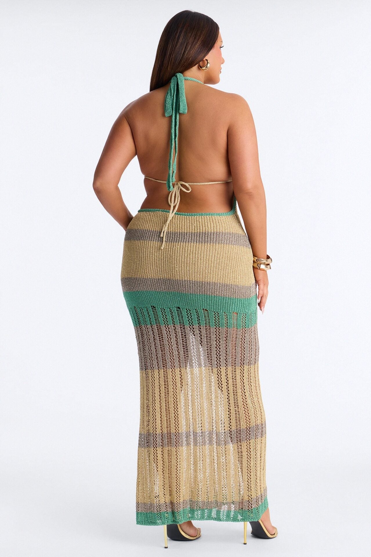 Ocean Goddess Metallic Crochet Maxi Dress - Gold/combo image 8