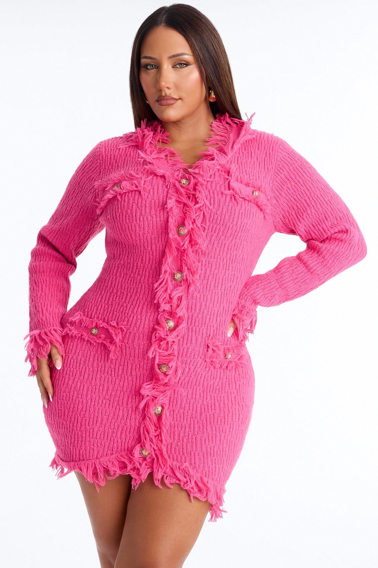 Gwendolyn Long Sleeve Sweater Mini Dress - Hot Pink image 5