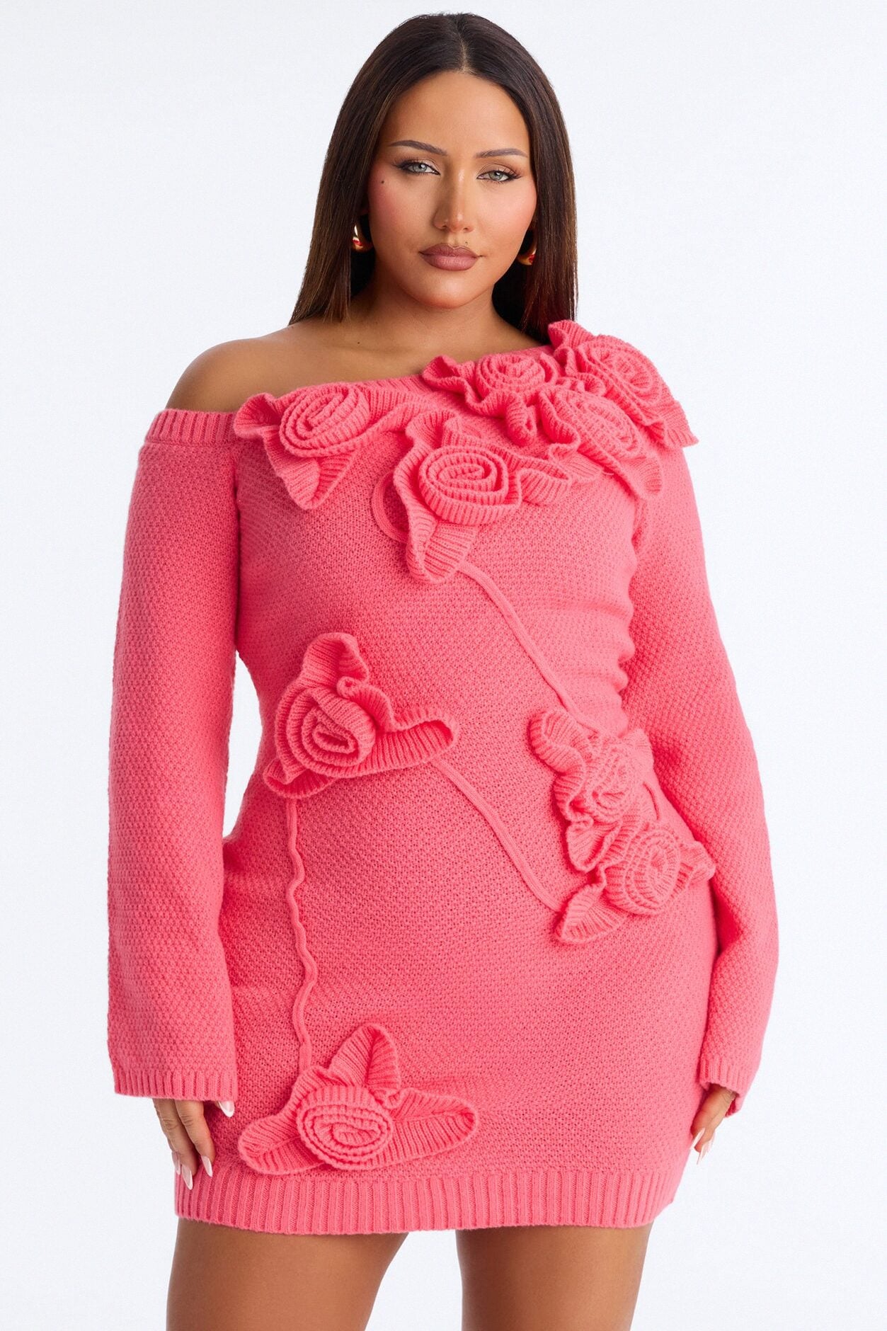 Brighten Up Long Sleeve Sweater Mini Dress - Coral image 4